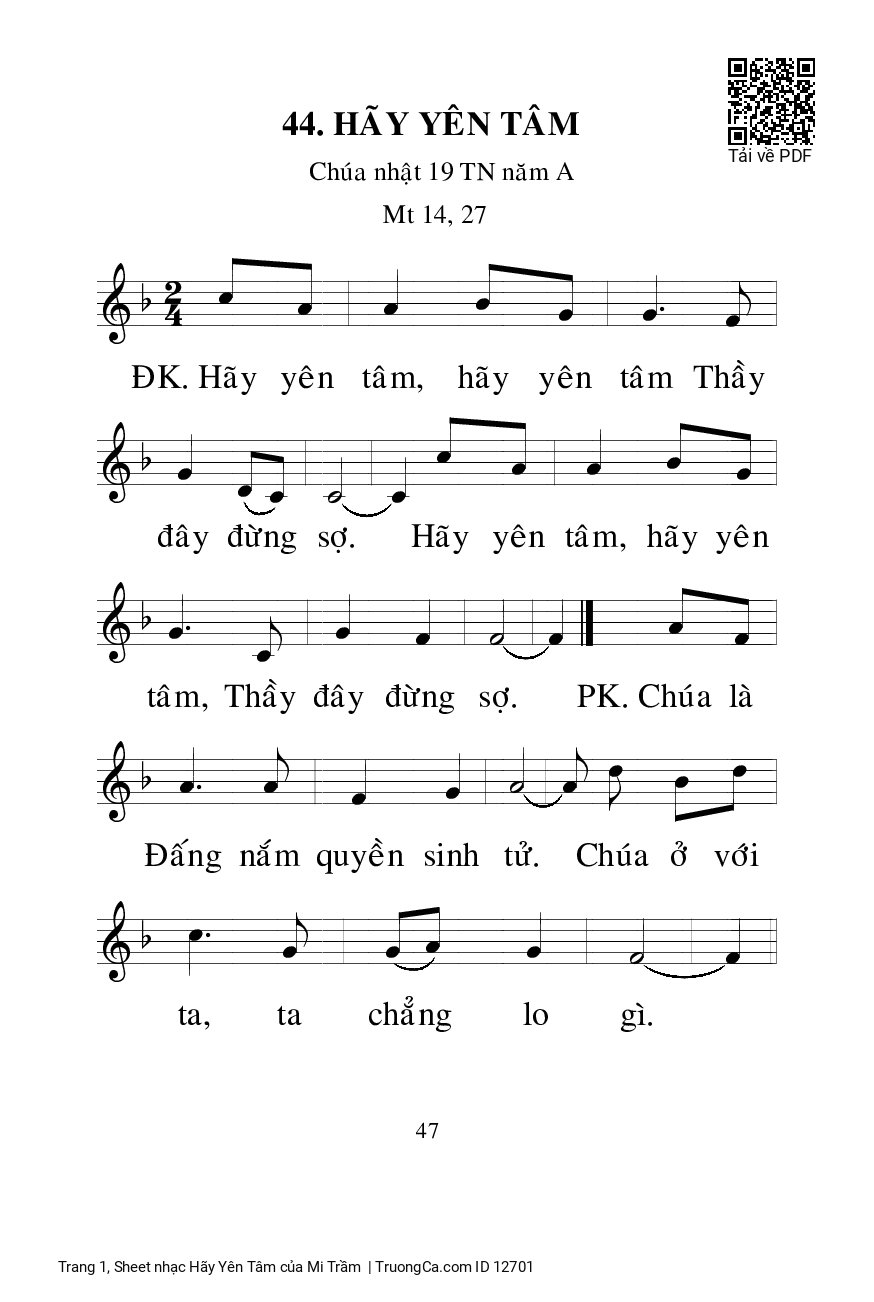 Page 1 of Sheet music PDF Hãy Yên Tâm - Mi Trầm