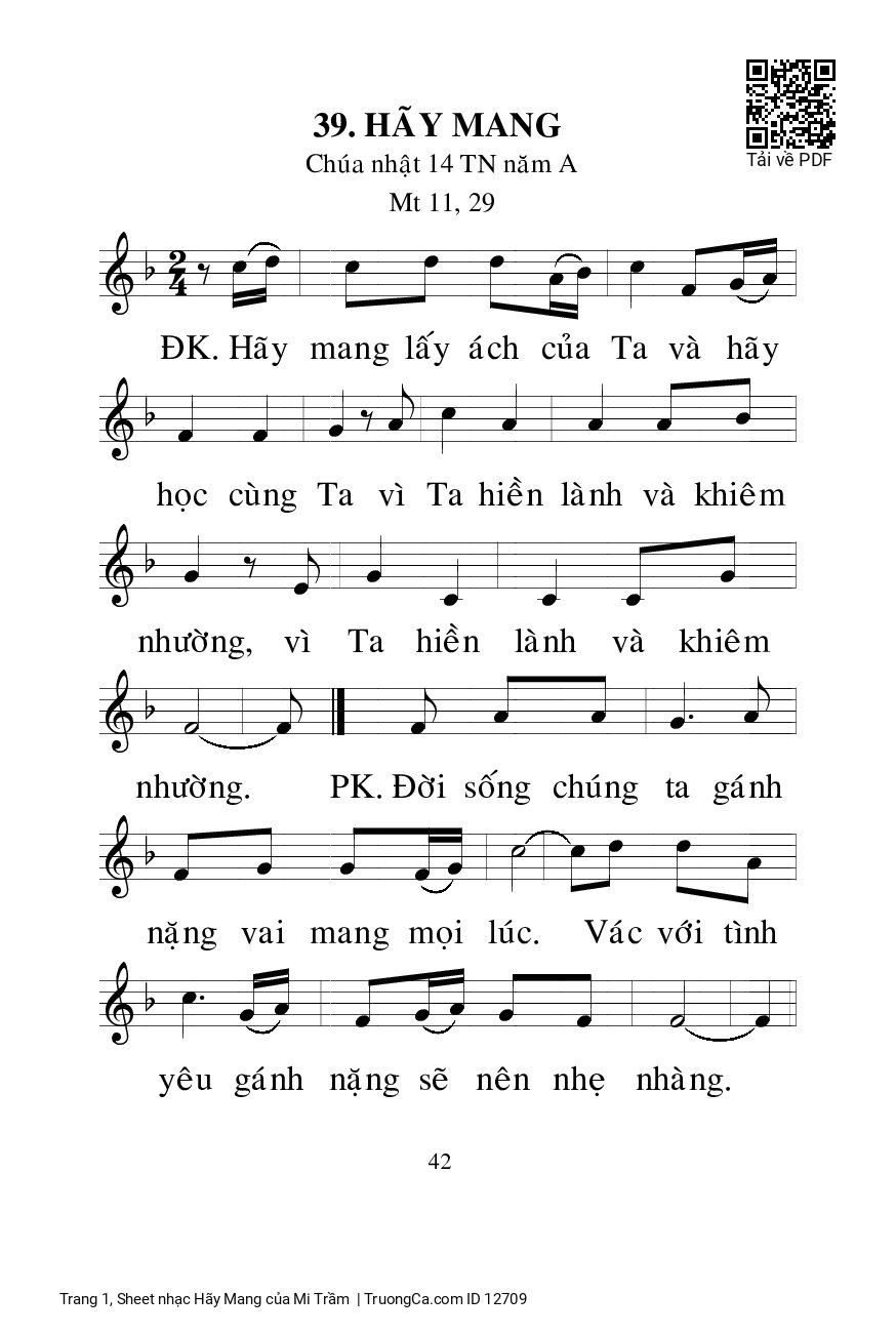 Page 1 of Sheet music PDF Hãy Mang - Mi Trầm