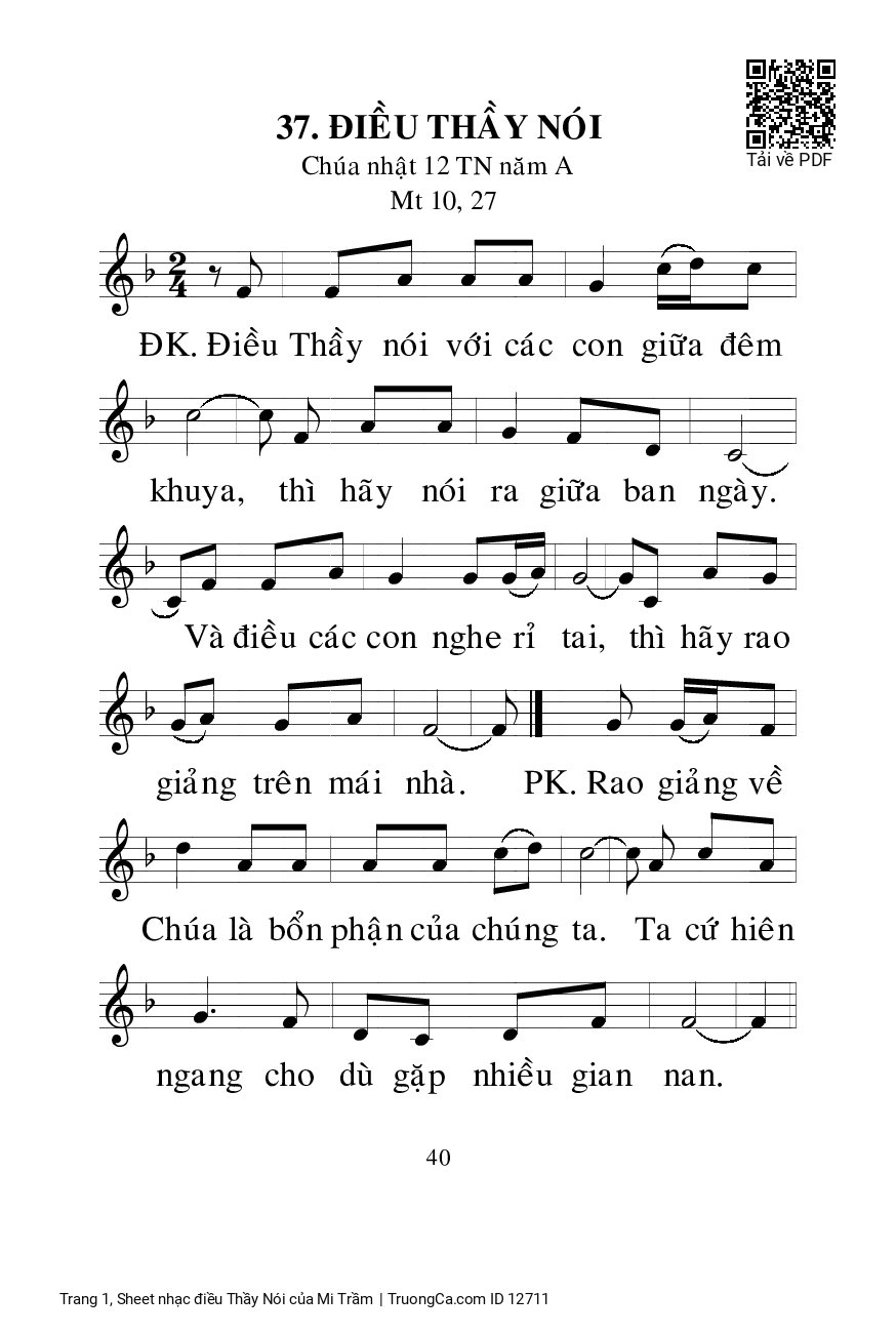 Sheet PDF of điều Thầy Nói