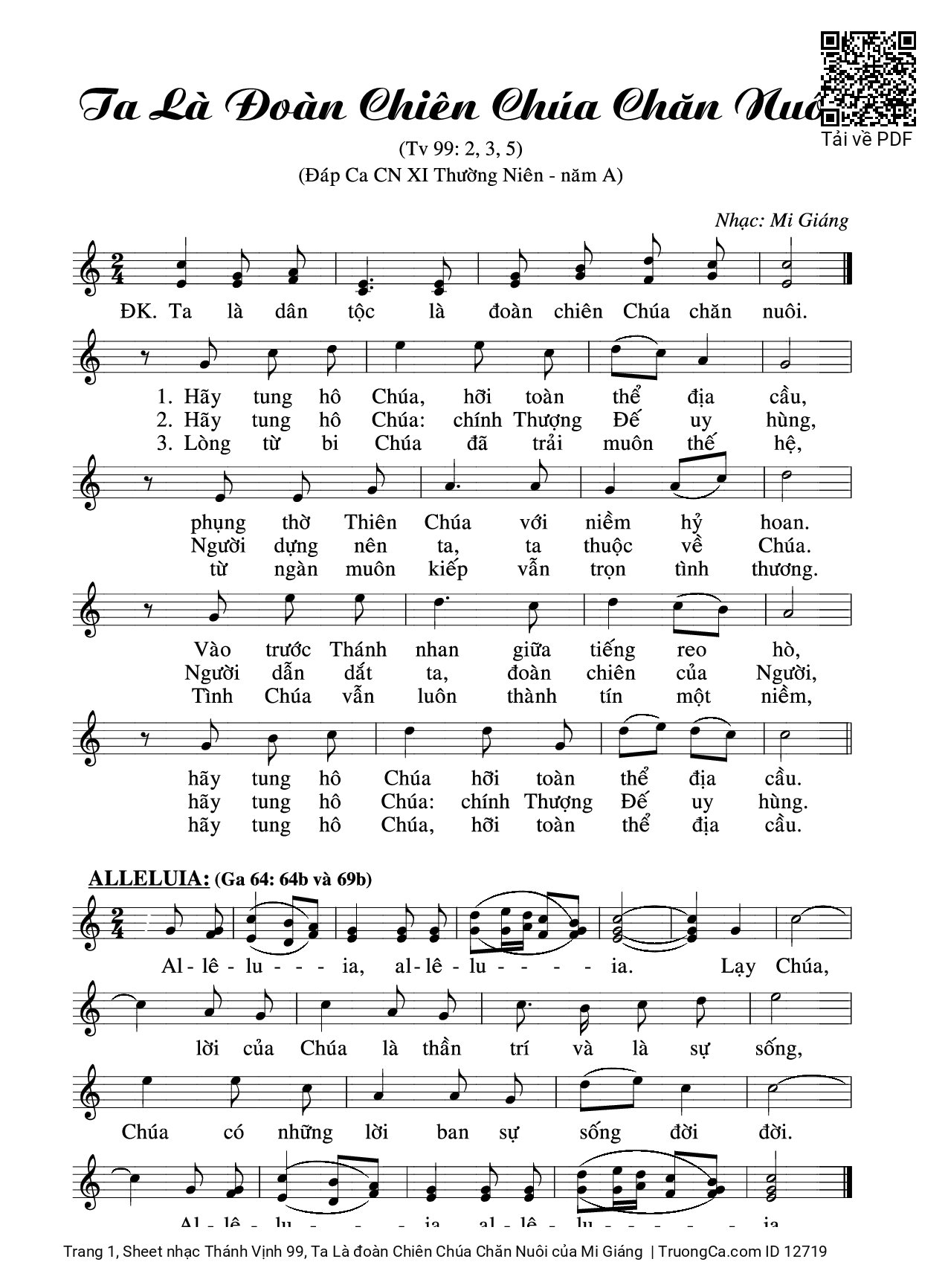 Sheet PDF of Thánh Vịnh 99, Ta Là đoàn Chiên Chúa Chăn Nuôi