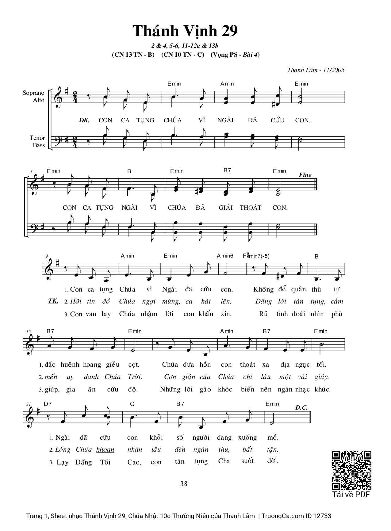 Sheet PDF of Thánh Vịnh 29, Chúa Nhật 10c Thường Niên