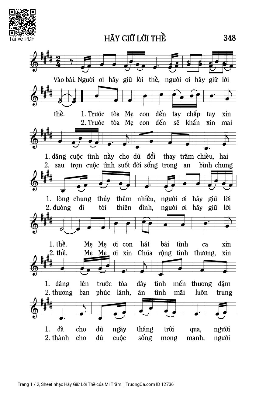 Sheet PDF of Hãy Giữ Lời Thề