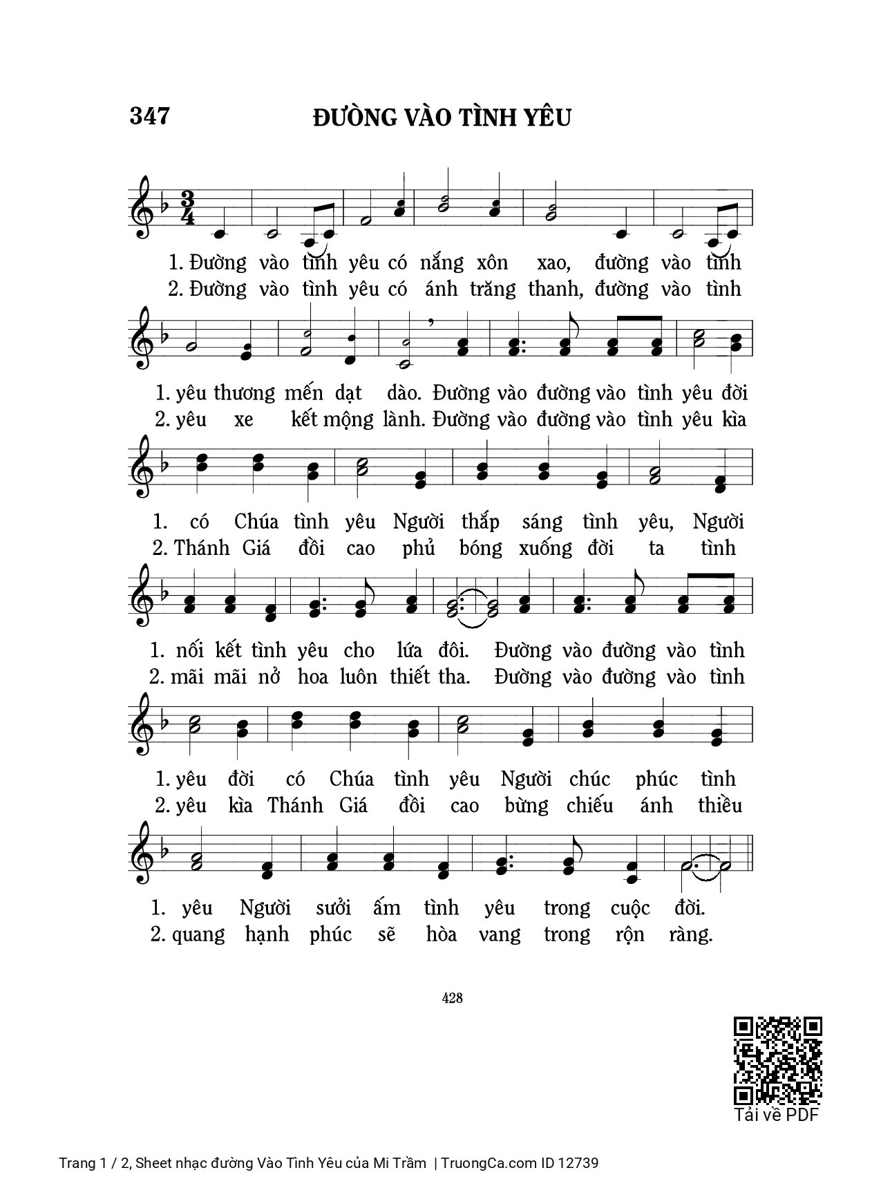 Sheet PDF of đường Vào Tình Yêu