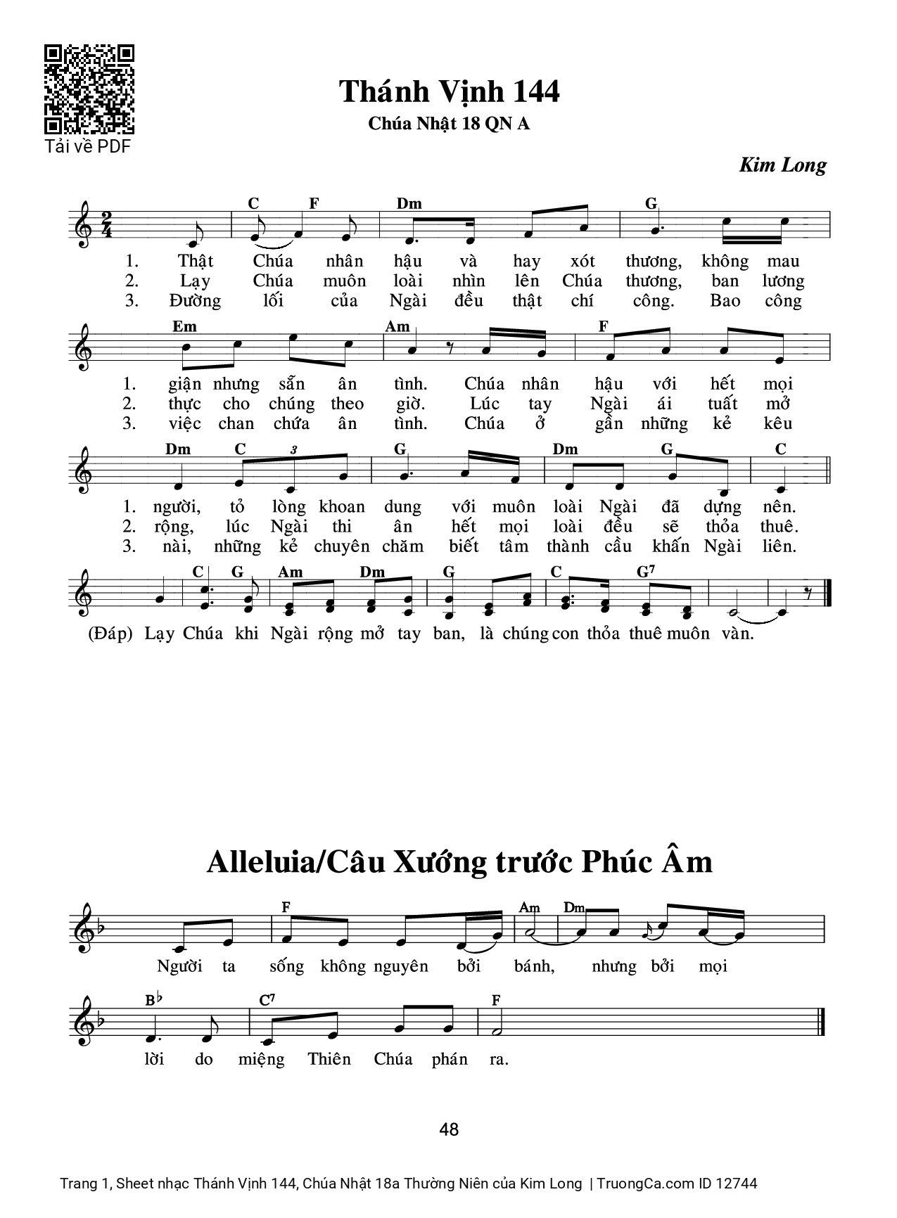 Sheet PDF of Thánh Vịnh 144, Chúa Nhật 18a Thường Niên