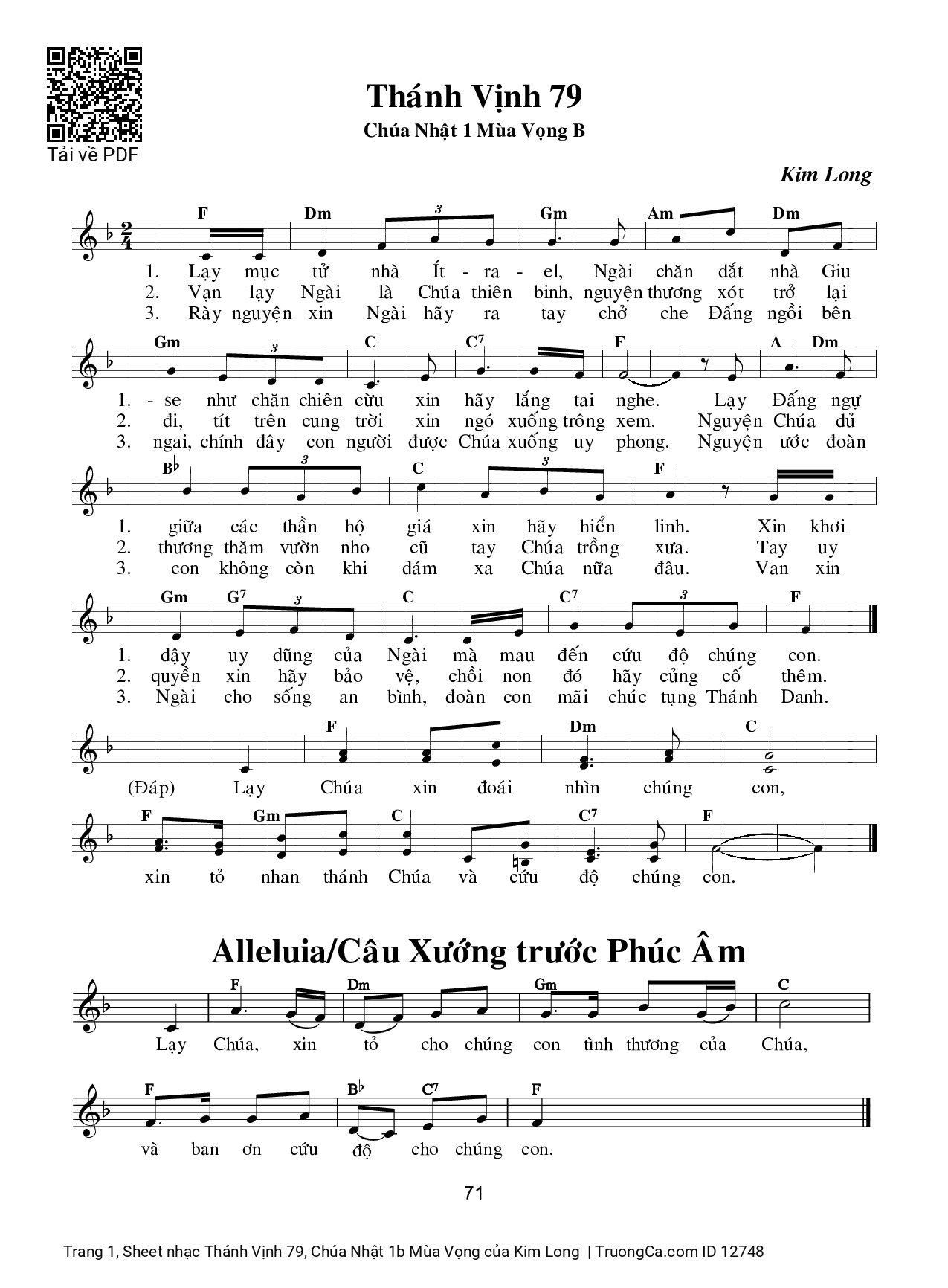 Lạy Mục tử nhà Ítraen Ngài chăn dắt nhà Giuse như chăn chiên cừu xin hãy lắng nghe, Trang 1