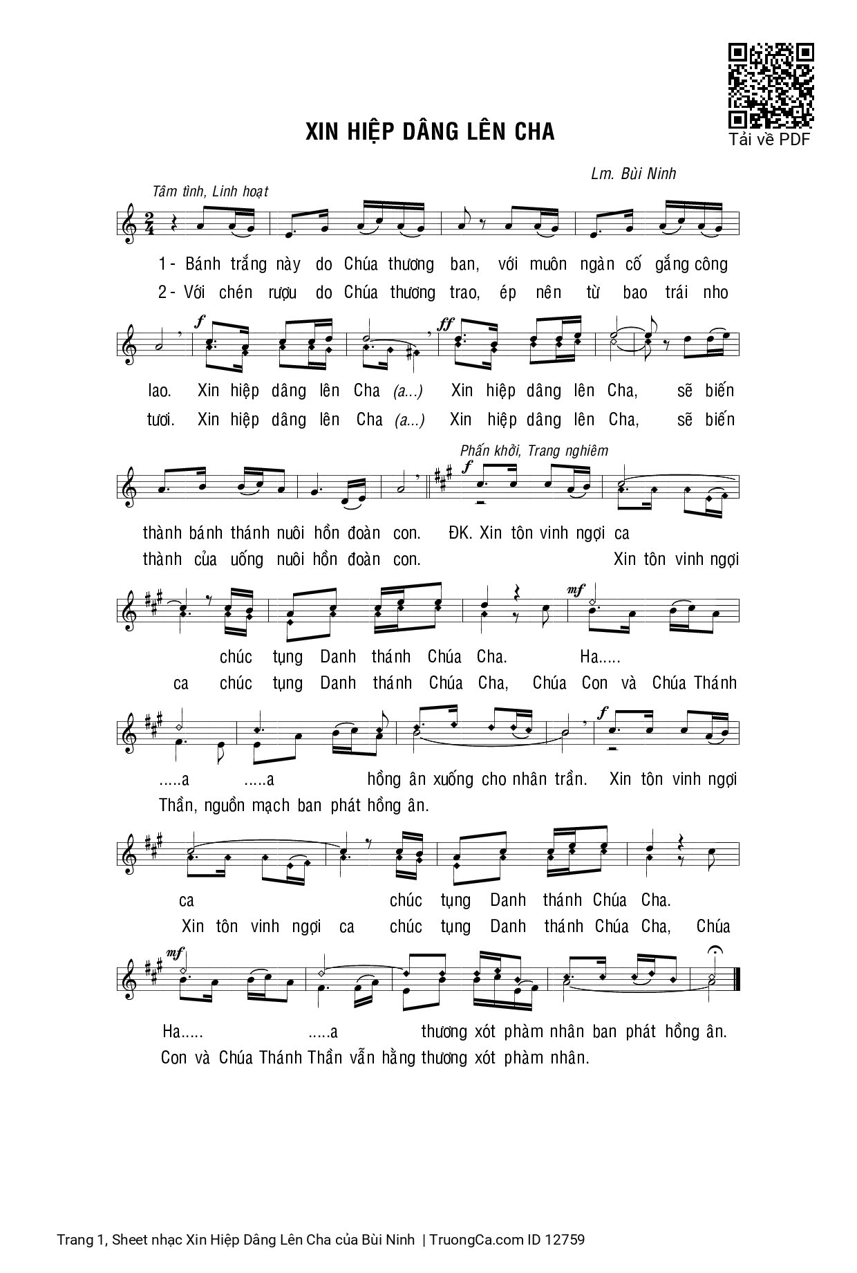 Sheet PDF of Xin Hiệp Dâng Lên Cha