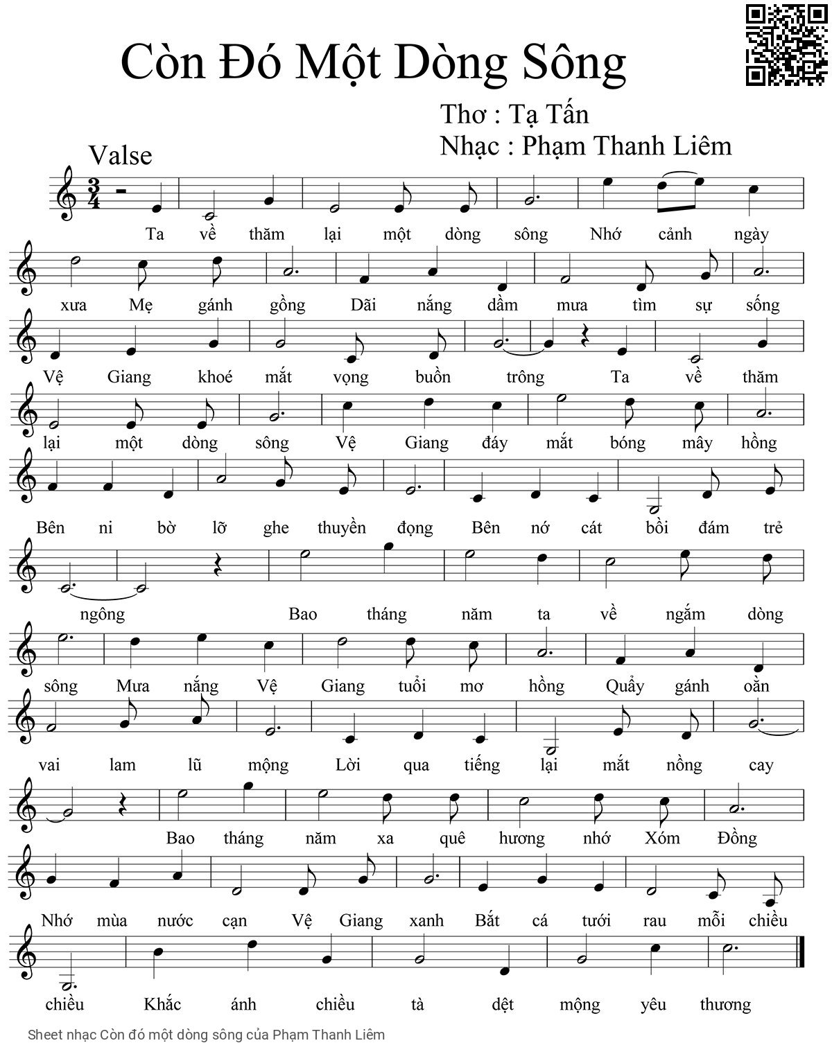 Page 1 of Sheet music PDF Còn đó một dòng sông - Phạm Thanh Liêm
