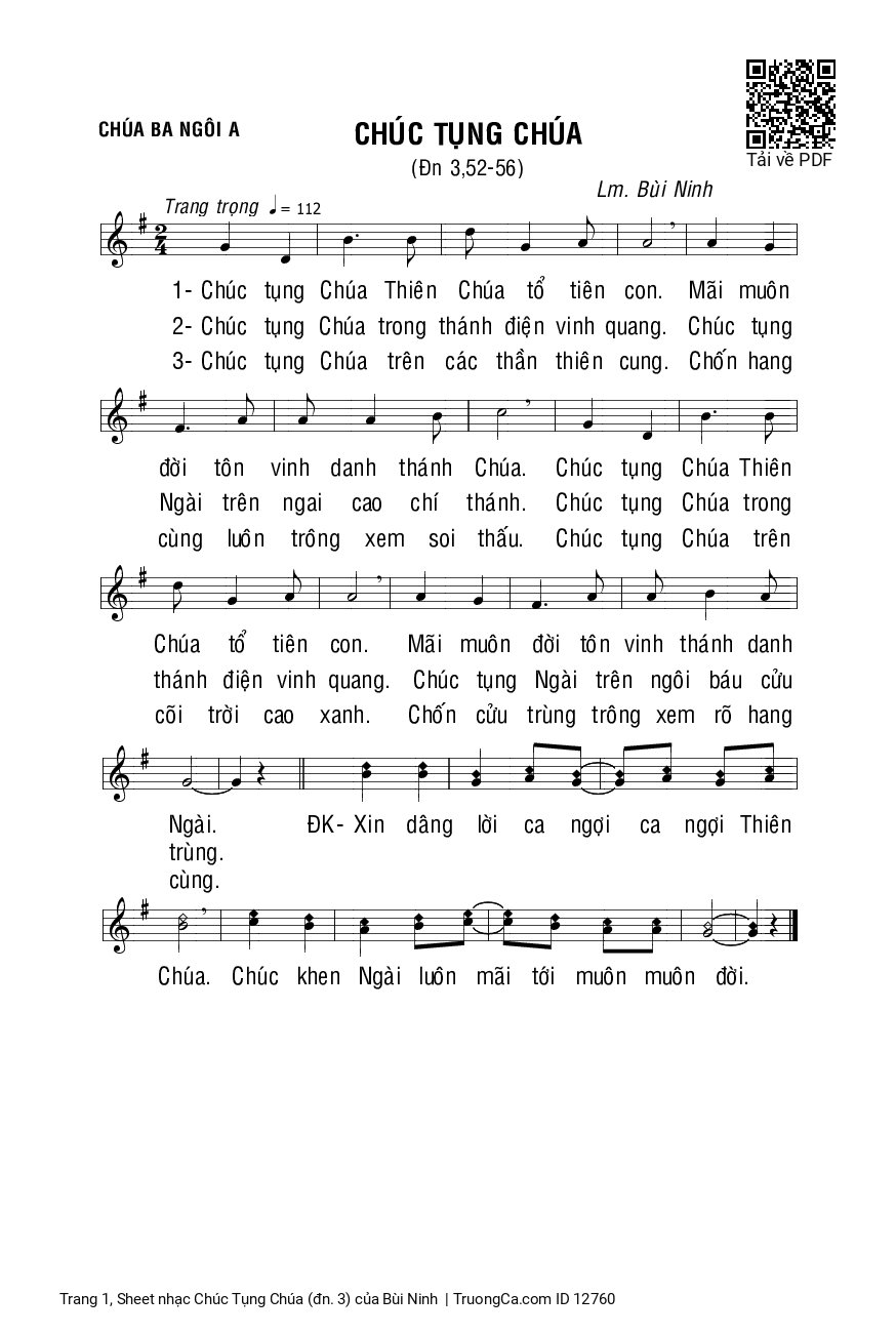 Page 1 of Sheet music PDF Chúc Tụng Chúa (đn. 3) - Bùi Ninh