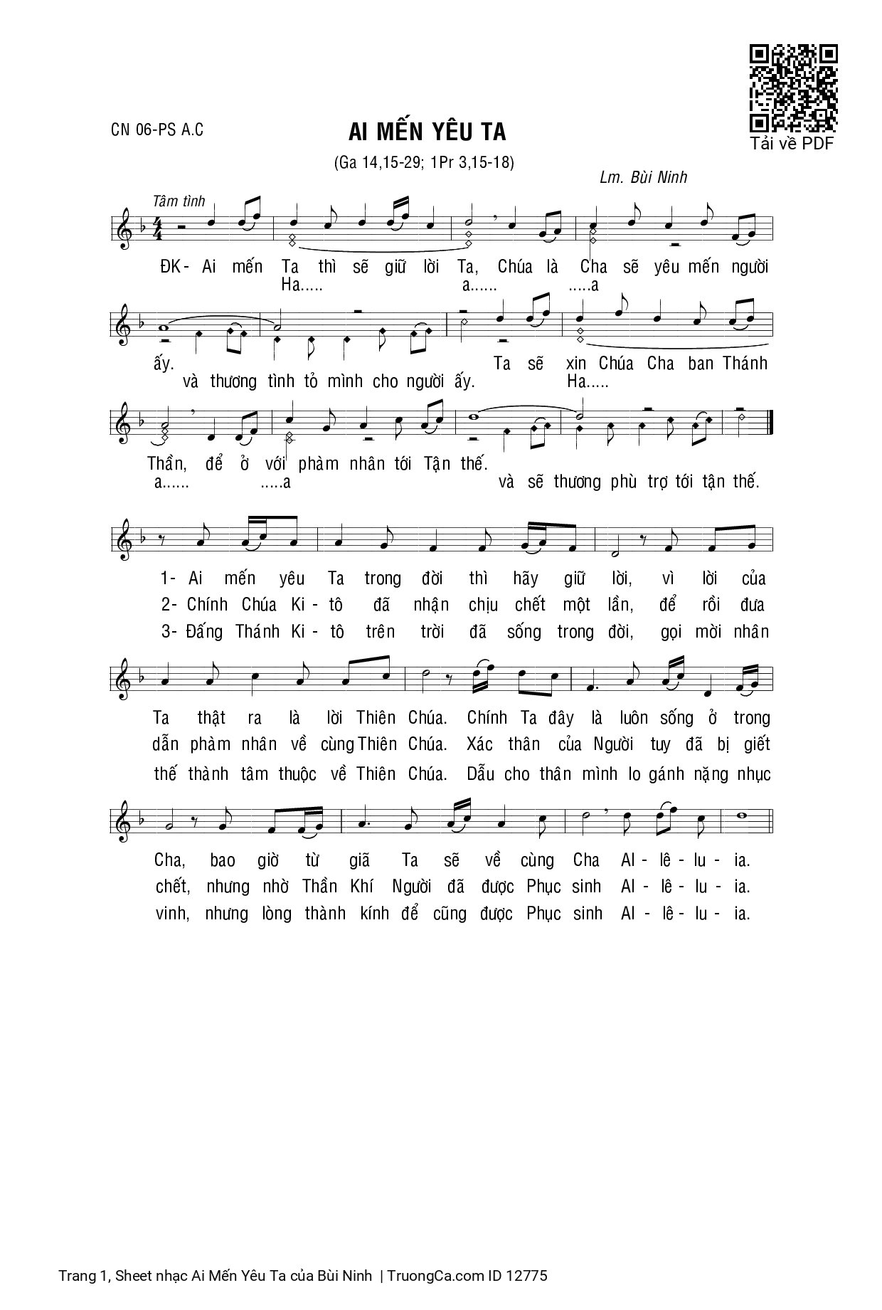 Page 1 of Sheet music PDF Ai Mến Yêu Ta - Bùi Ninh
