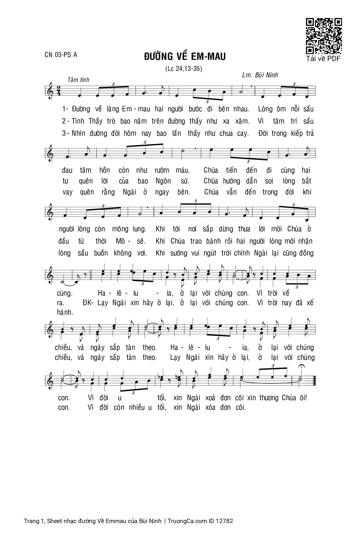 Sheet PDF of đường Về Emmau