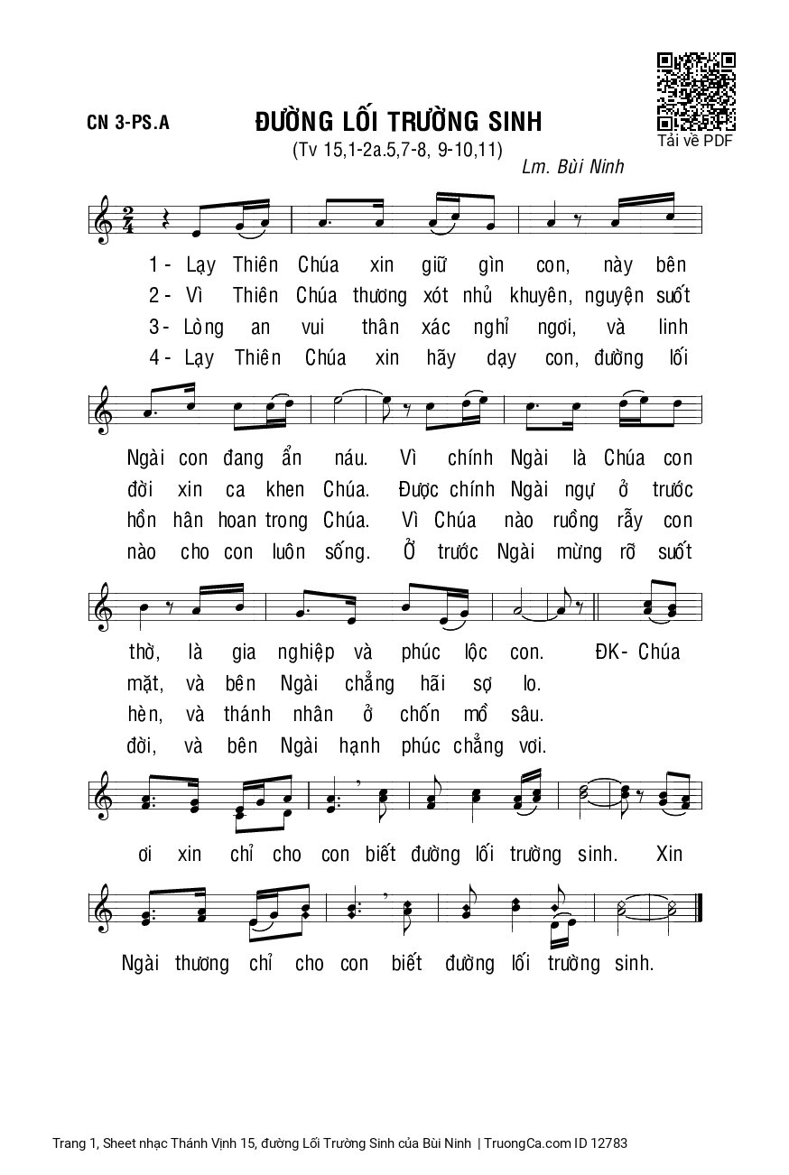 Page 1 of Sheet music PDF Thánh Vịnh 15, đường Lối Trường Sinh - Bùi Ninh