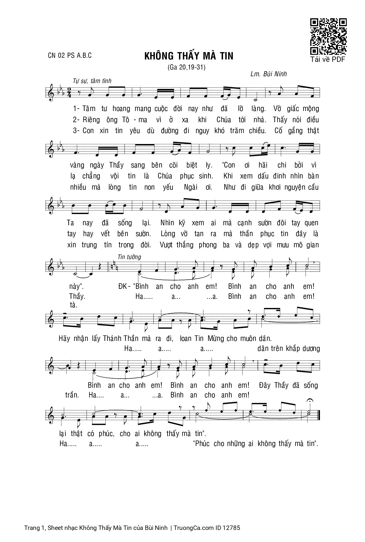 Page 1 of Sheet music PDF Không Thấy Mà Tin - Bùi Ninh