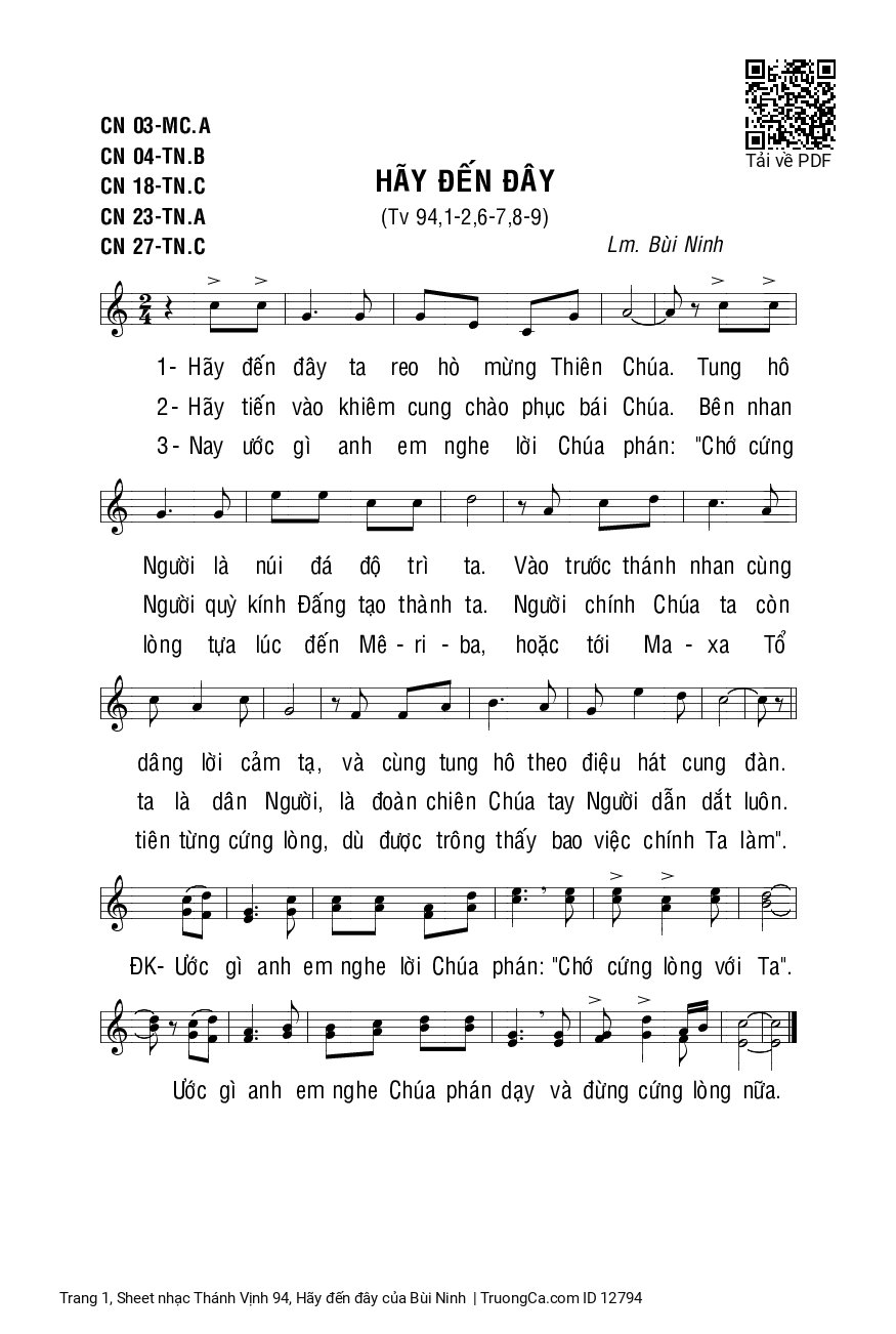 Sheet PDF of Thánh Vịnh 94, Hãy đến đây