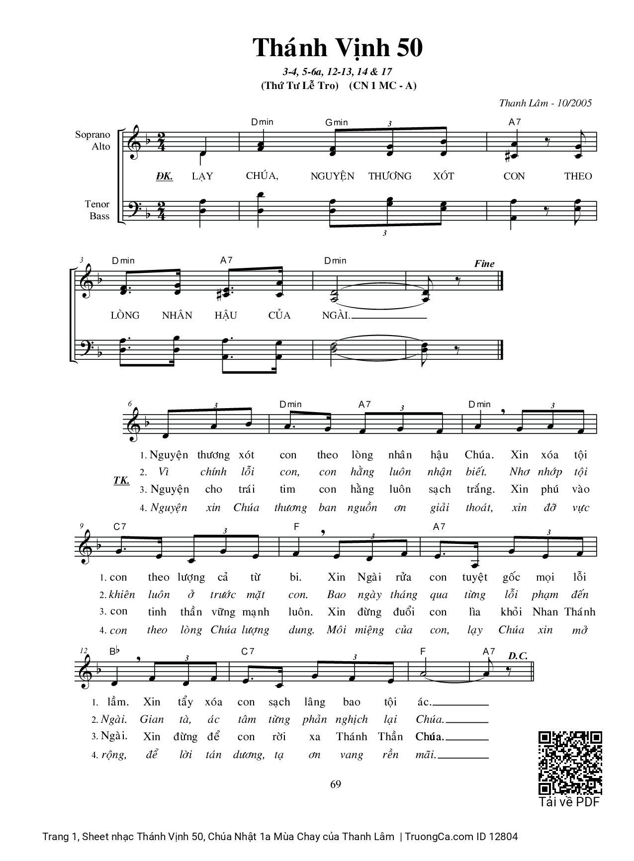 Sheet PDF of Thánh Vịnh 50, Chúa Nhật 1a Mùa Chay