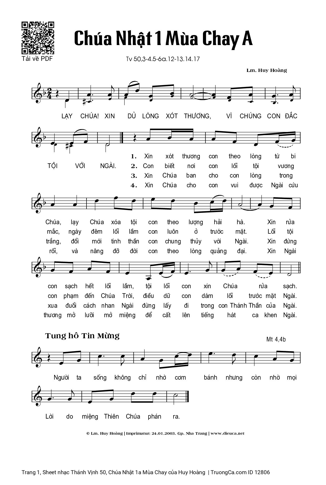 Sheet PDF of Thánh Vịnh 50, Chúa Nhật 1a Mùa Chay