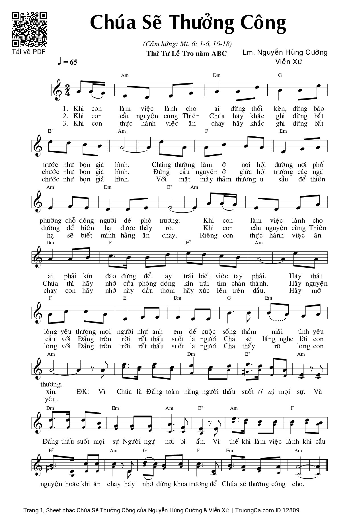 Page 1 of Sheet music PDF Chúa Sẽ Thưởng Công - Nguyễn Hùng Cường & Viễn Xứ