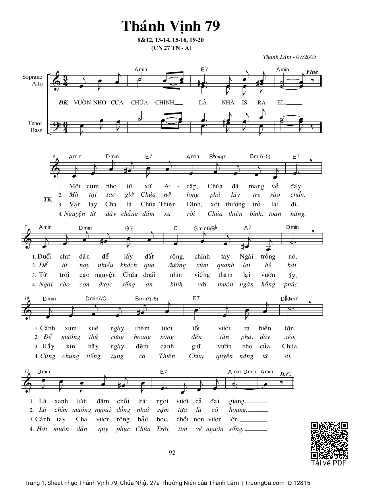 Sheet PDF of Thánh Vịnh 79, Chúa Nhật 27a Thường Niên