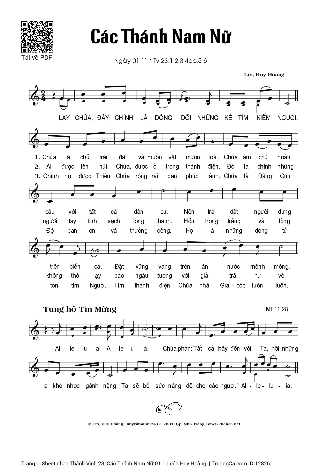 Page 1 of Sheet music PDF Thánh Vịnh 23, Các Thánh Nam Nữ 01.11 - Huy Hoàng