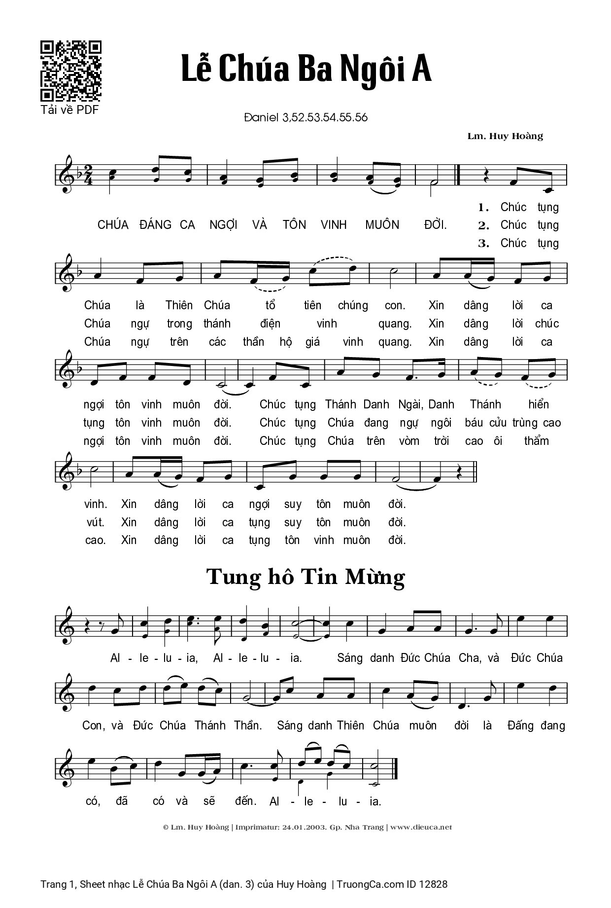 Page 1 of Sheet music PDF Lễ Chúa Ba Ngôi A (dan. 3) - Huy Hoàng