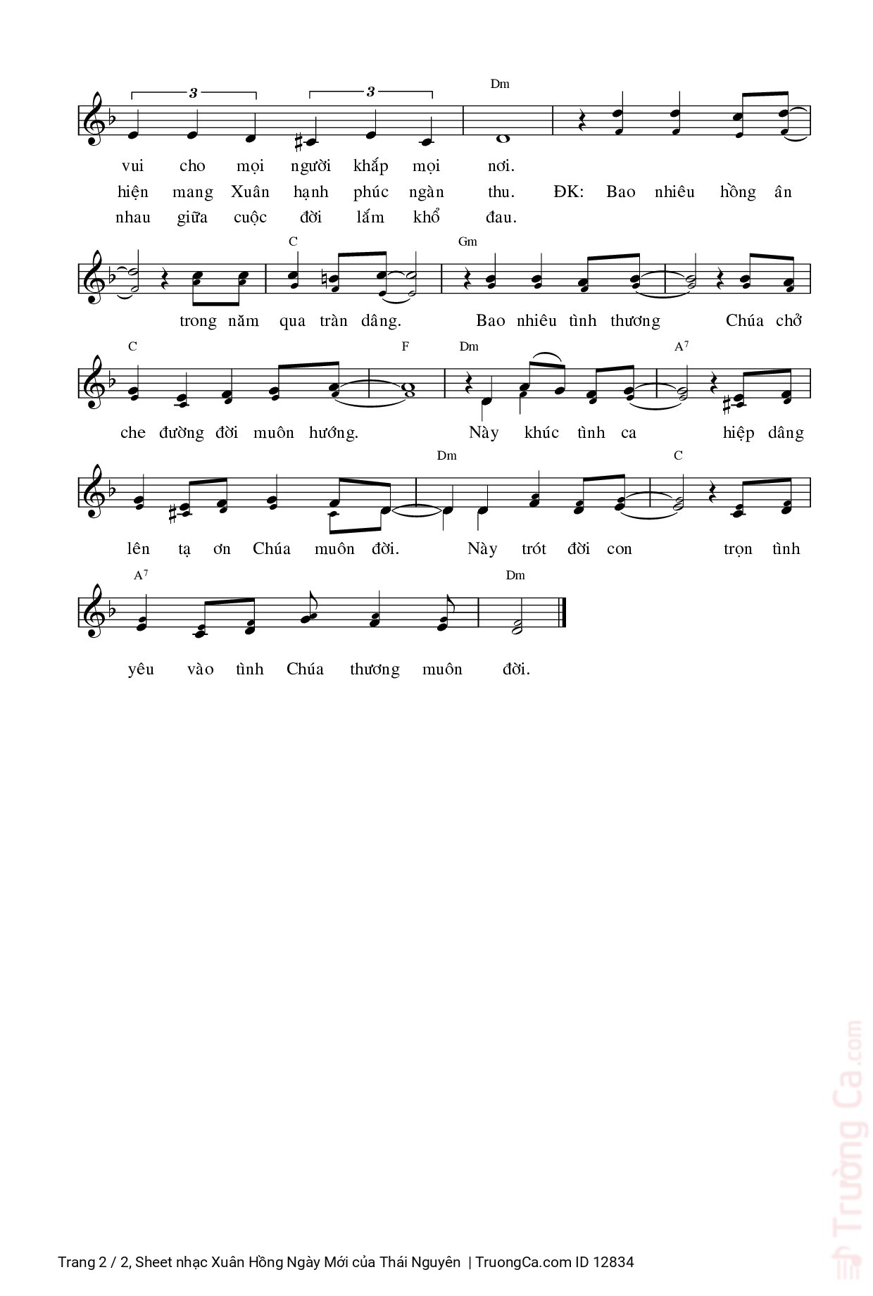 Page 2 of Sheet music PDF Xuân Hồng Ngày Mới - Thái Nguyên