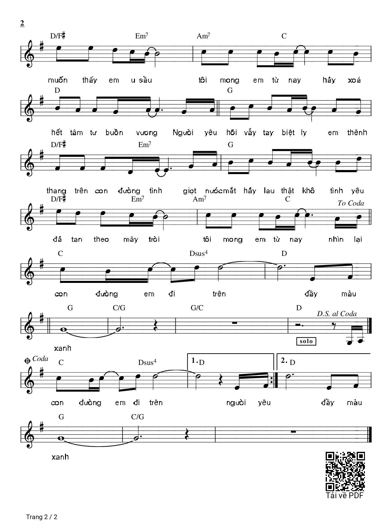 Page 2 of Sheet music PDF Con đường màu xanh - Trịnh Nam Sơn