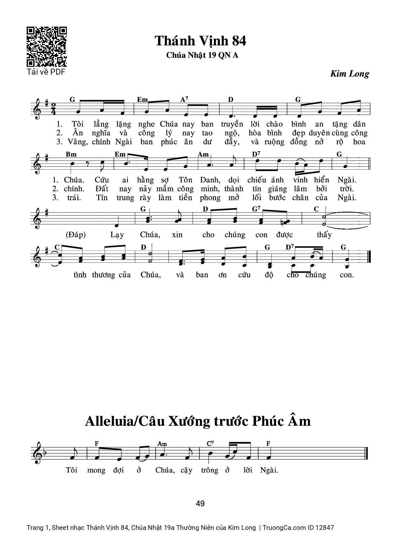 Sheet PDF of Thánh Vịnh 84, Chúa Nhật 19a Thường Niên