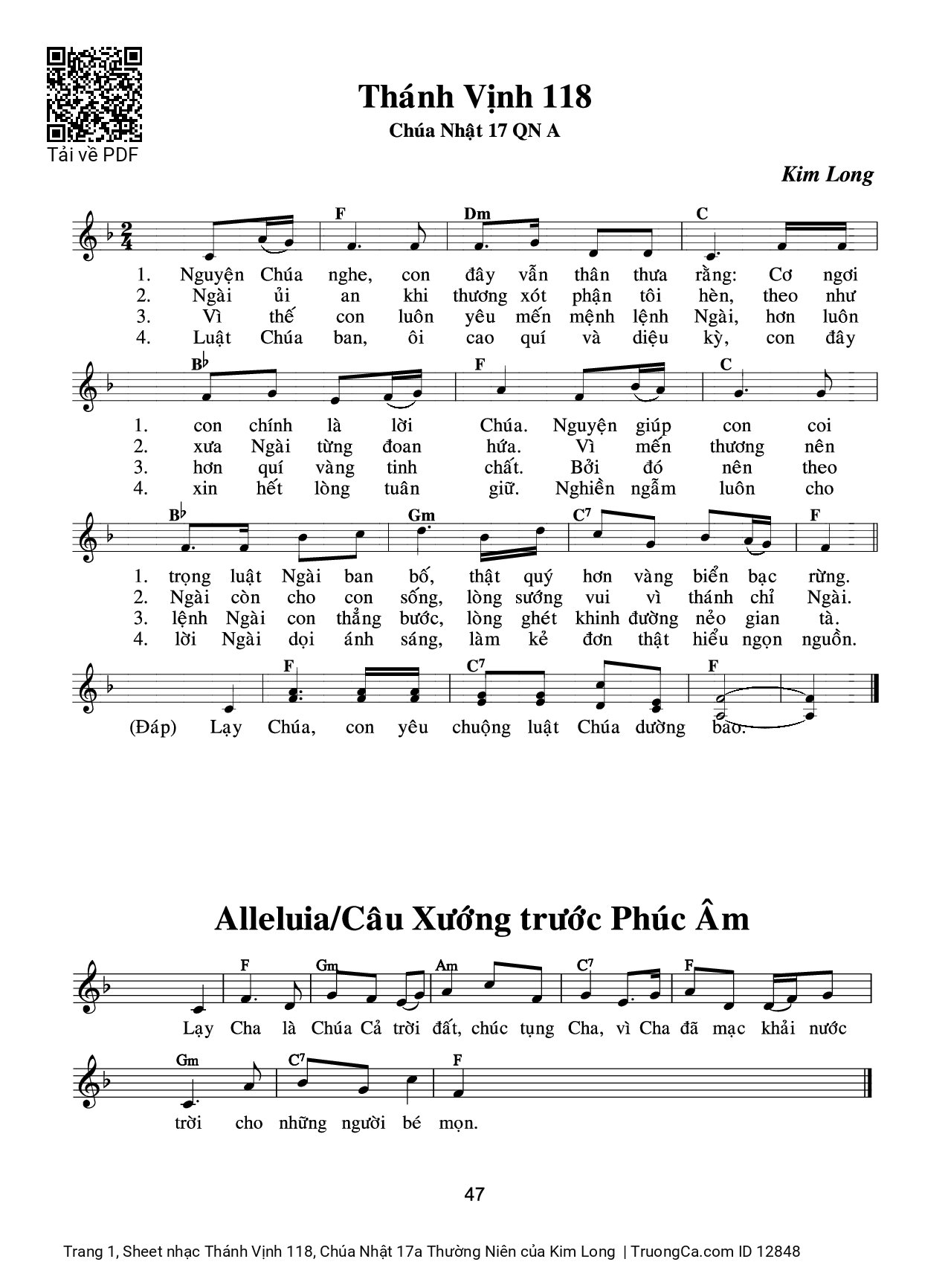 Sheet PDF of Thánh Vịnh 118, Chúa Nhật 17a Thường Niên