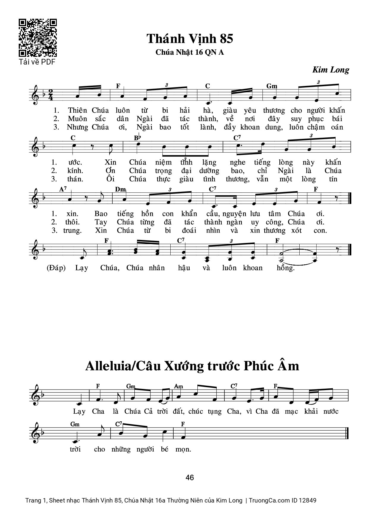 Sheet PDF of Thánh Vịnh 85, Chúa Nhật 16a Thường Niên