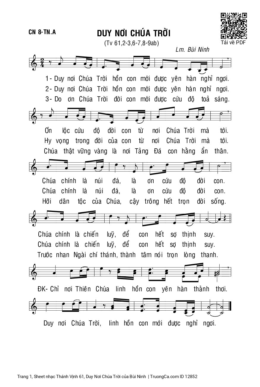 Sheet PDF of Thánh Vịnh 61, Duy Nơi Chúa Trời
