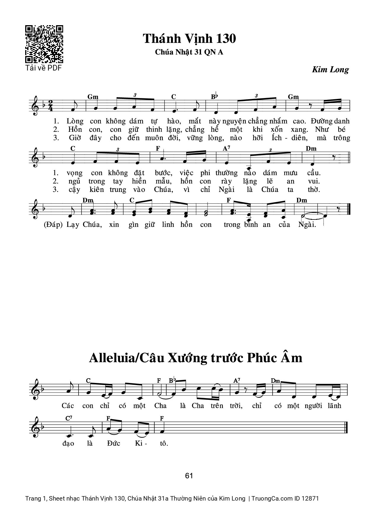 Sheet PDF of Thánh Vịnh 130, Chúa Nhật 31a Thường Niên