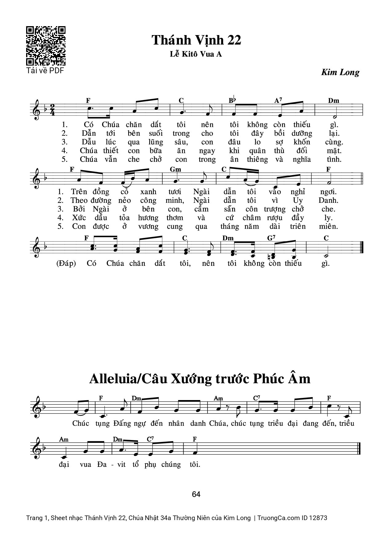 Sheet PDF of Thánh Vịnh 22, Chúa Nhật 34a Thường Niên