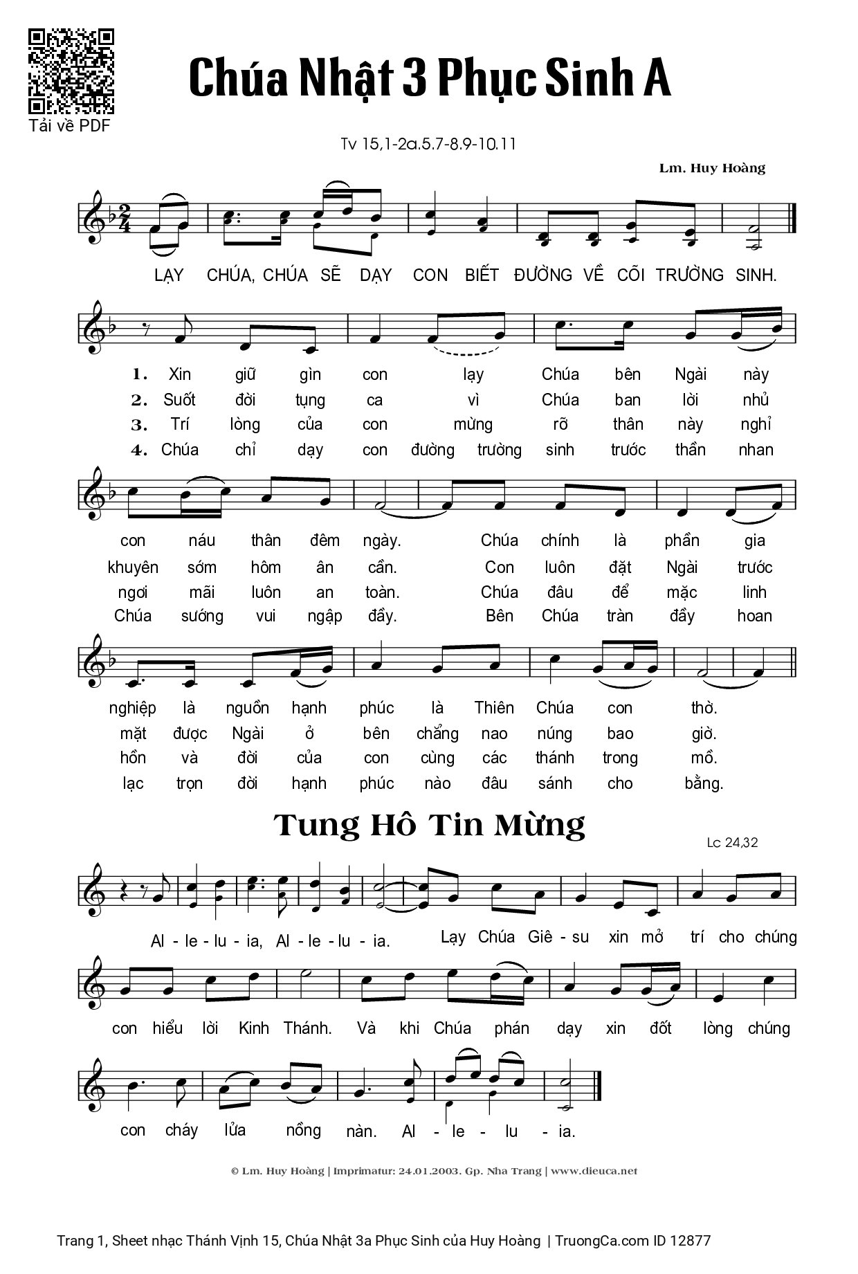 Page 1 of Sheet music PDF Thánh Vịnh 15, Chúa Nhật 3a Phục Sinh - Huy Hoàng