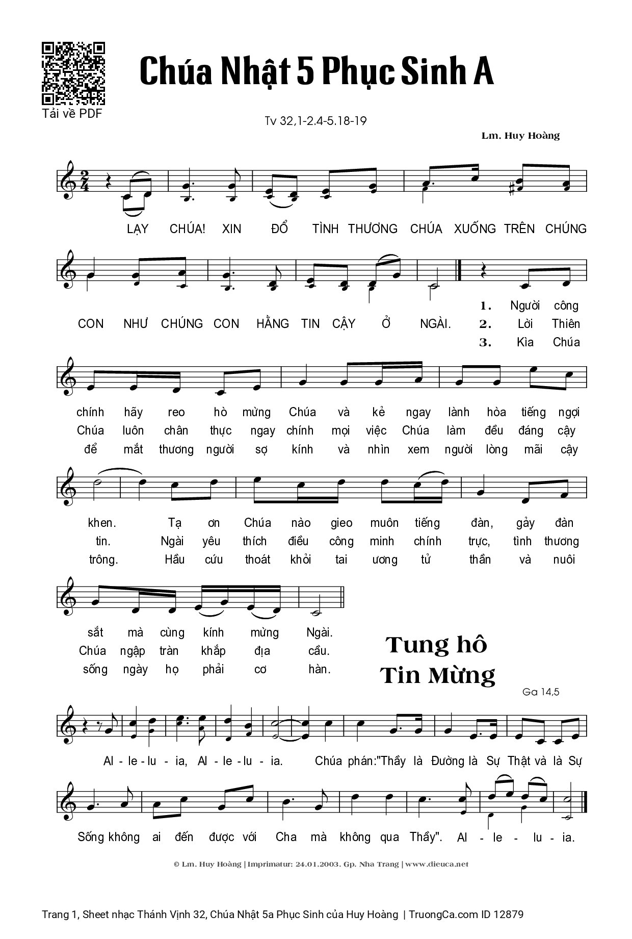 Sheet PDF of Thánh Vịnh 32, Chúa Nhật 5a Phục Sinh