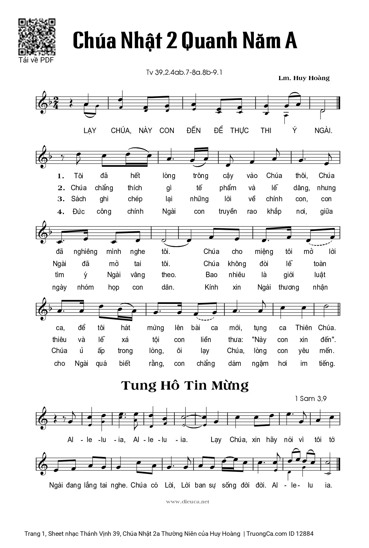Sheet PDF of Thánh Vịnh 39, Chúa Nhật 2a Thường Niên