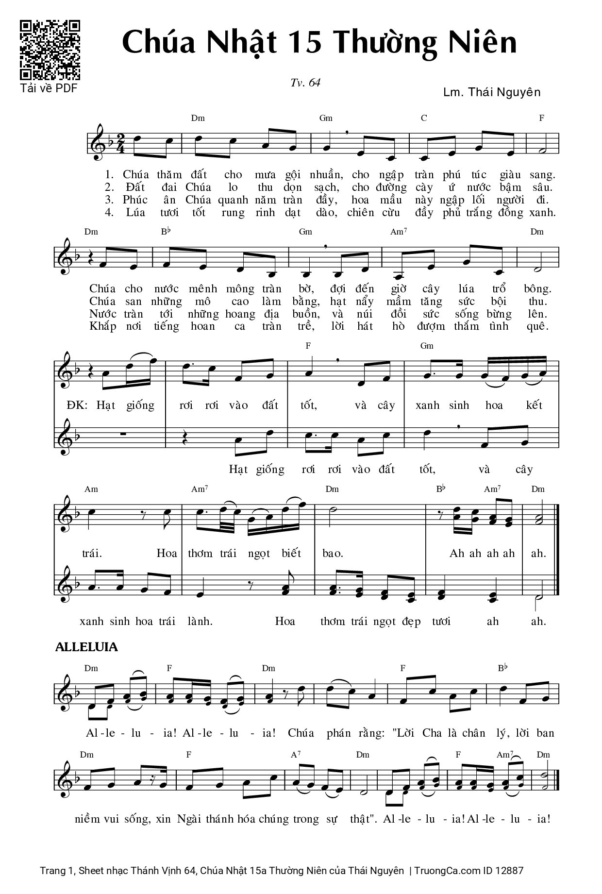 Sheet PDF of Thánh Vịnh 64, Chúa Nhật 15a Thường Niên