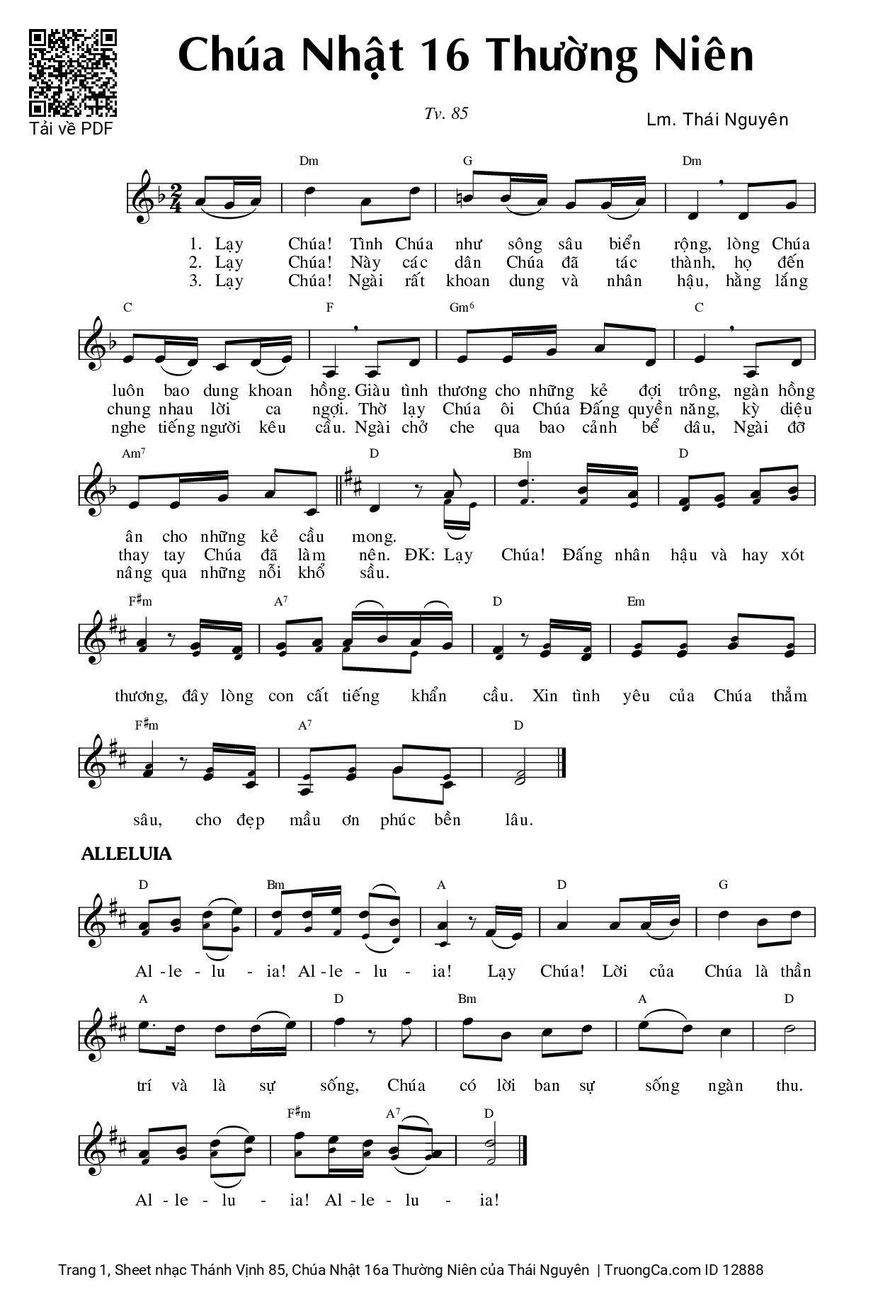 Sheet PDF of Thánh Vịnh 85, Chúa Nhật 16a Thường Niên