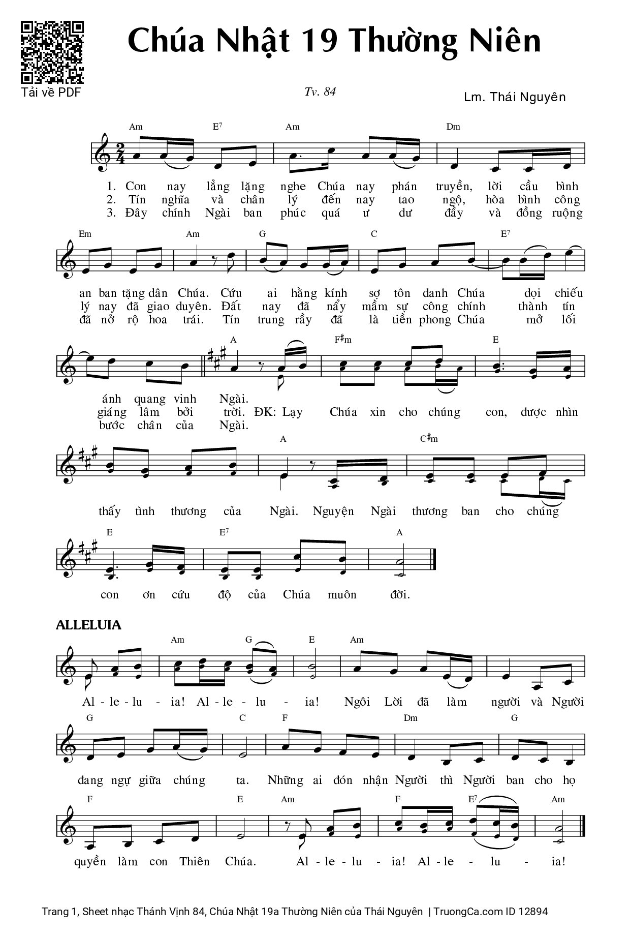 Sheet PDF of Thánh Vịnh 84, Chúa Nhật 19a Thường Niên