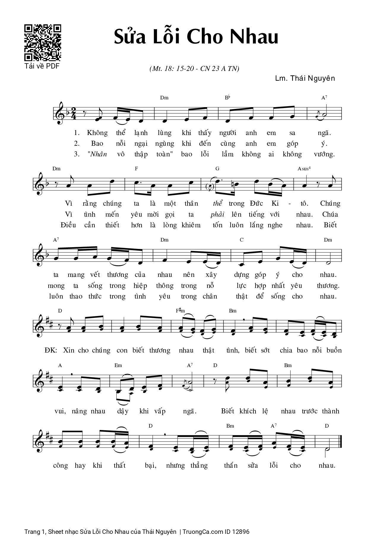 Sheet PDF of Sửa Lỗi Cho Nhau