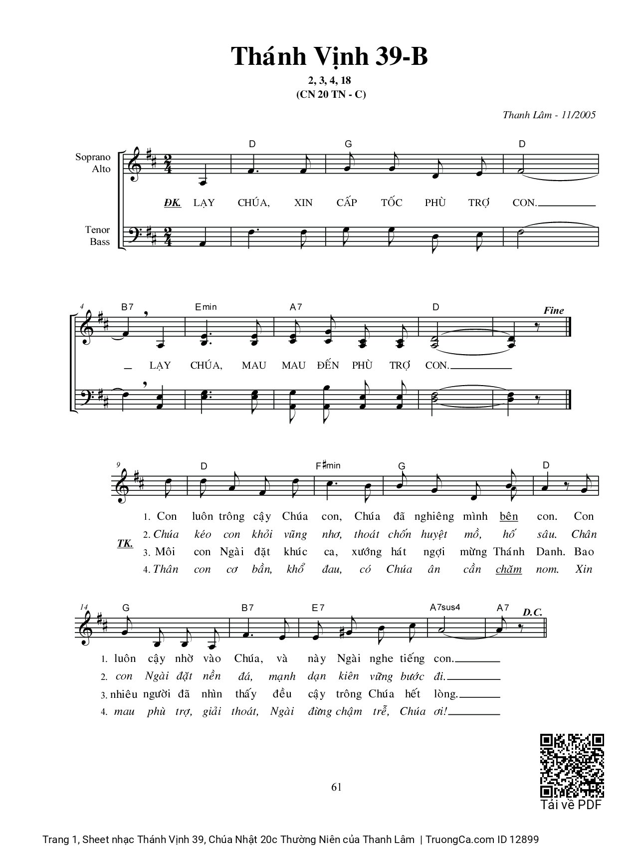 Sheet PDF of Thánh Vịnh 39, Chúa Nhật 20c Thường Niên