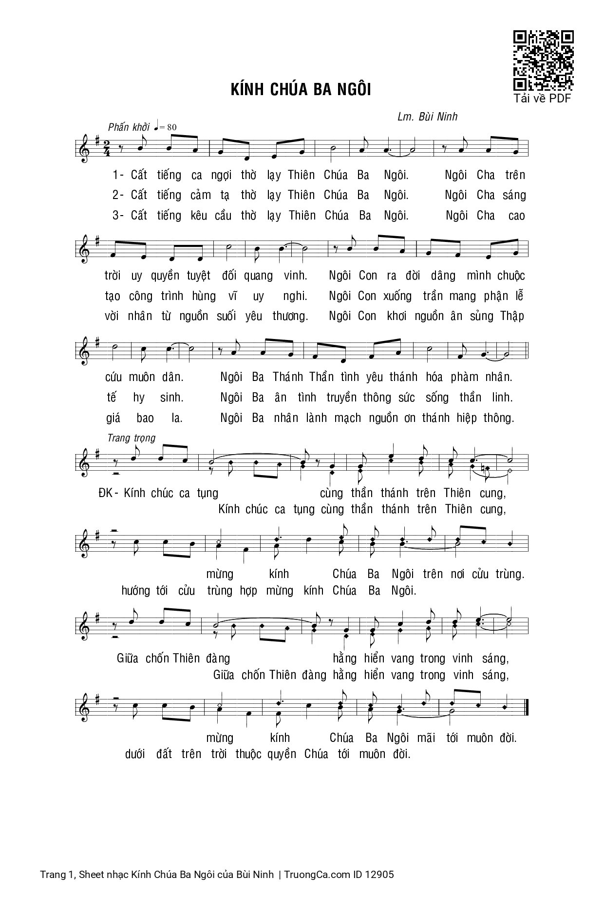 Page 1 of Sheet music PDF Kính Chúa Ba Ngôi - Bùi Ninh