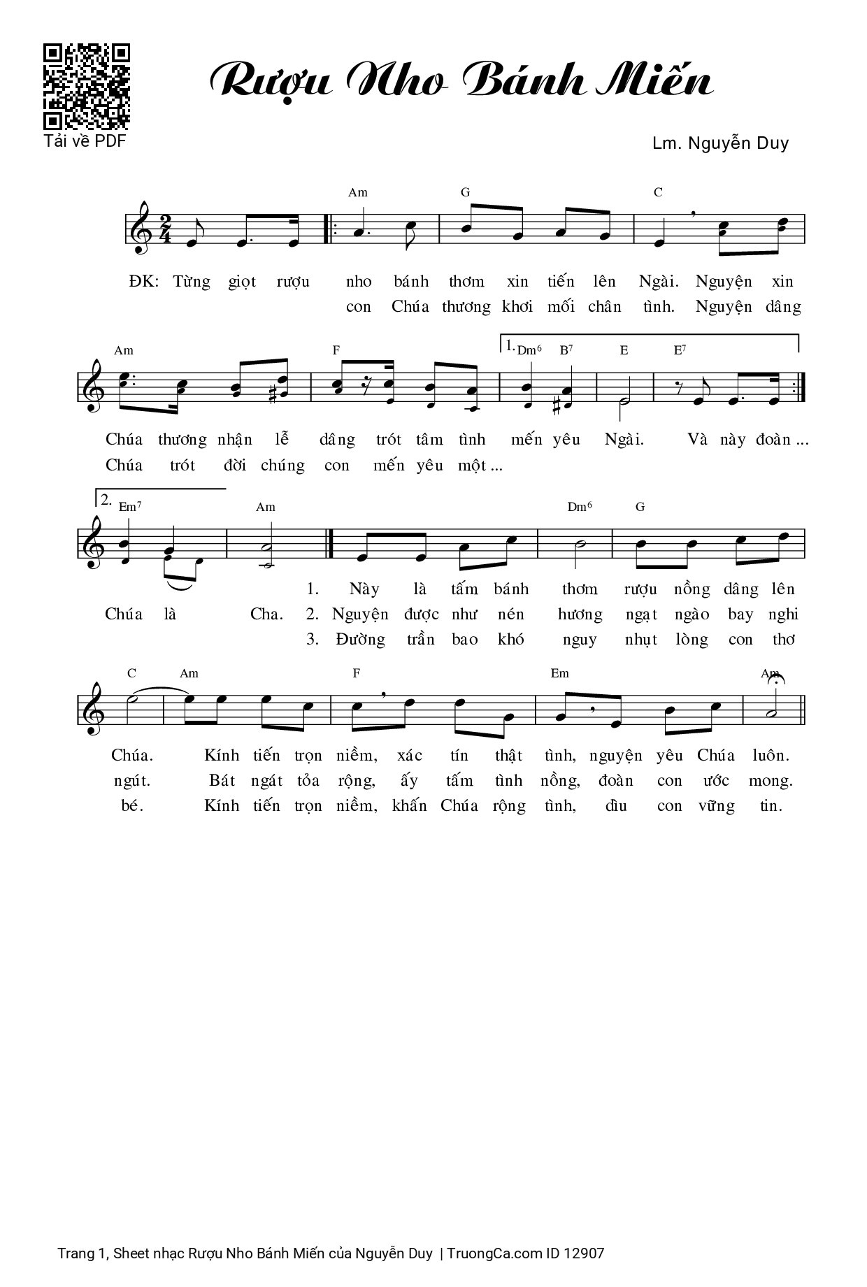 Sheet PDF of Rượu Nho Bánh Miến