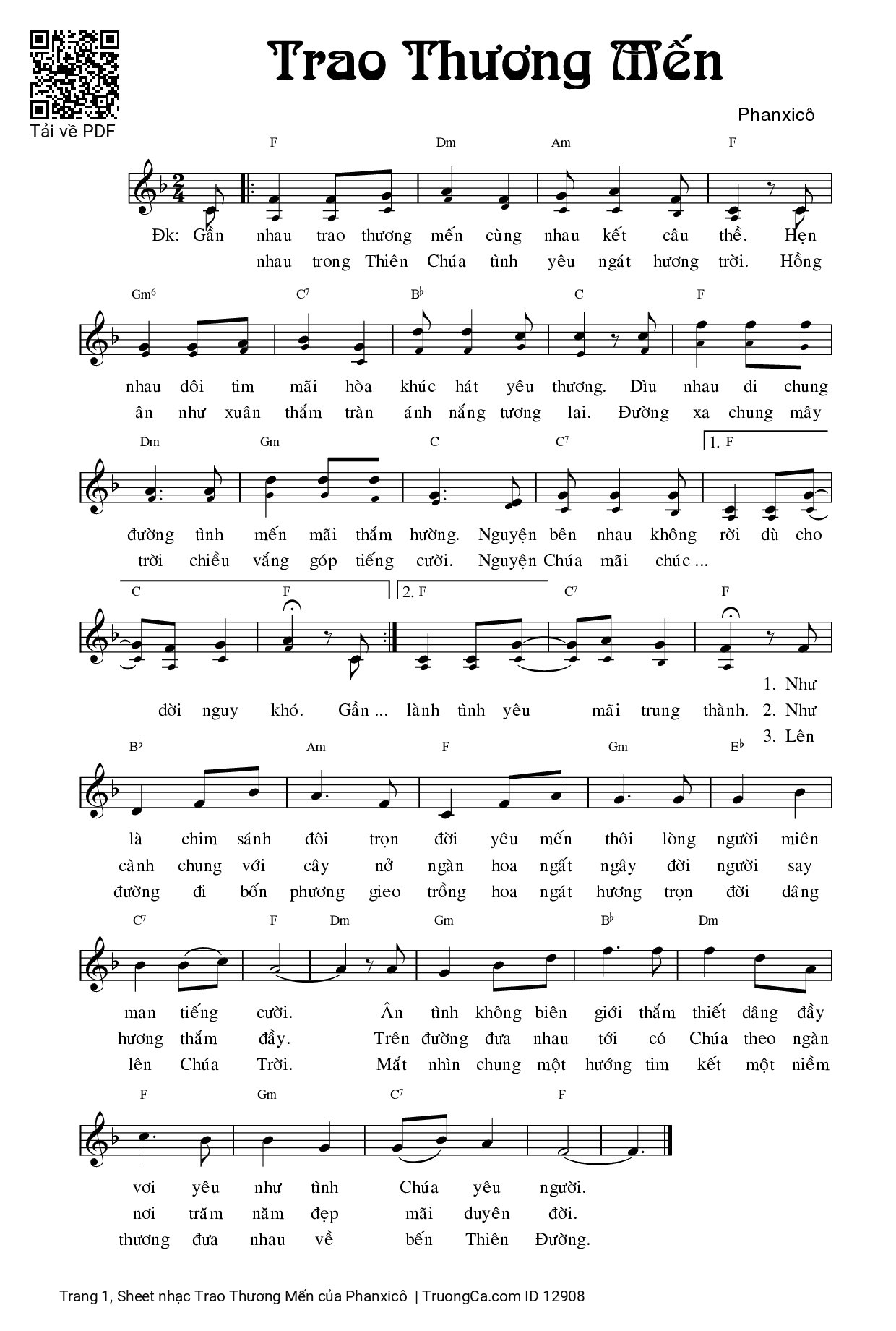 Sheet PDF of Trao Thương Mến