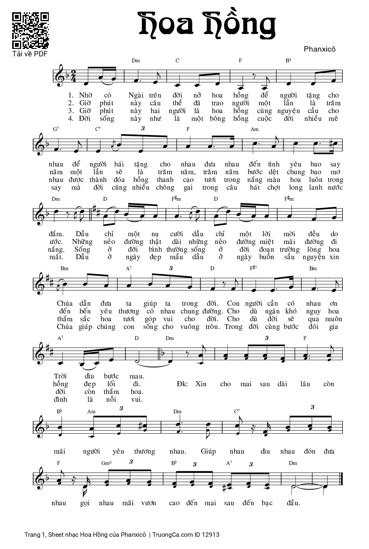 Page 1 of Sheet music PDF Hoa Hồng - Phanxicô