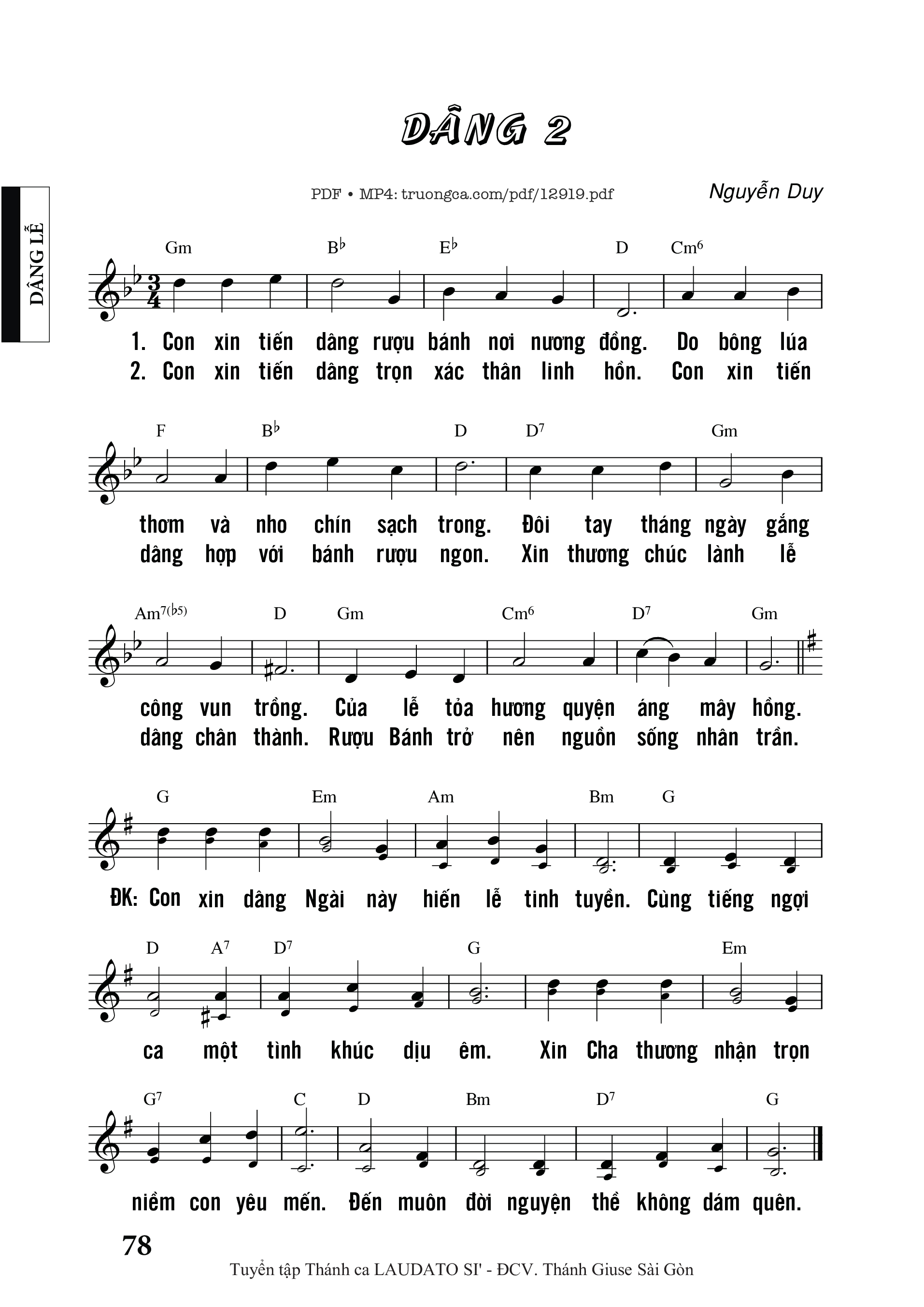 Page 1 of Sheet music PDF Dâng 2 - Nguyễn Duy