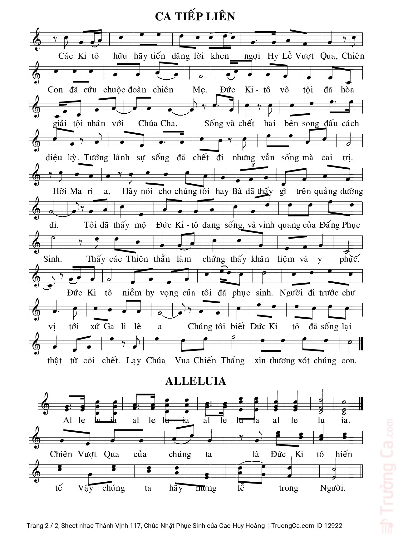 Page 2 of Sheet music PDF Thánh Vịnh 117, Chúa Nhật Phục Sinh - Cao Huy Hoàng