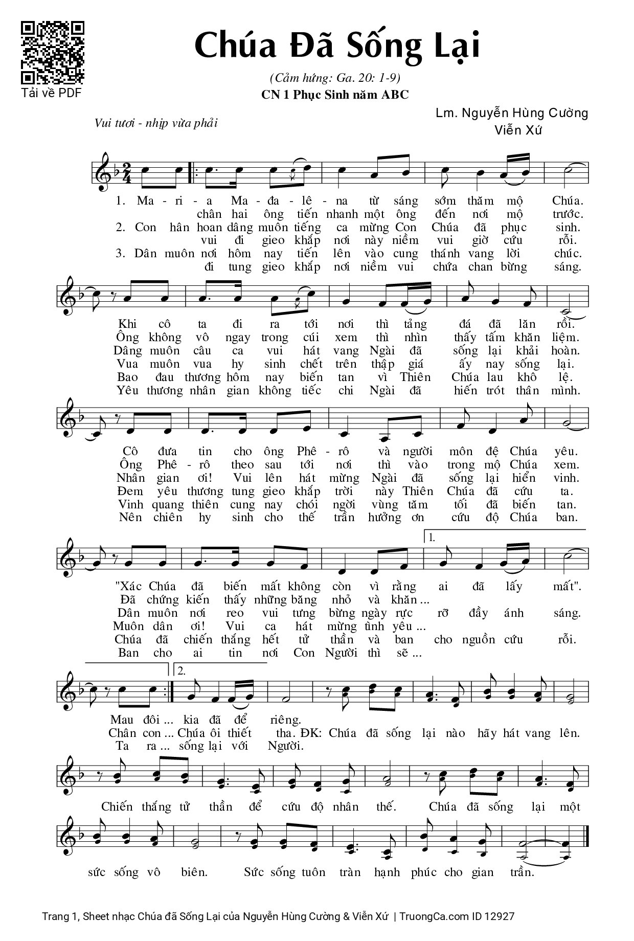 Sheet PDF of Chúa đã Sống Lại