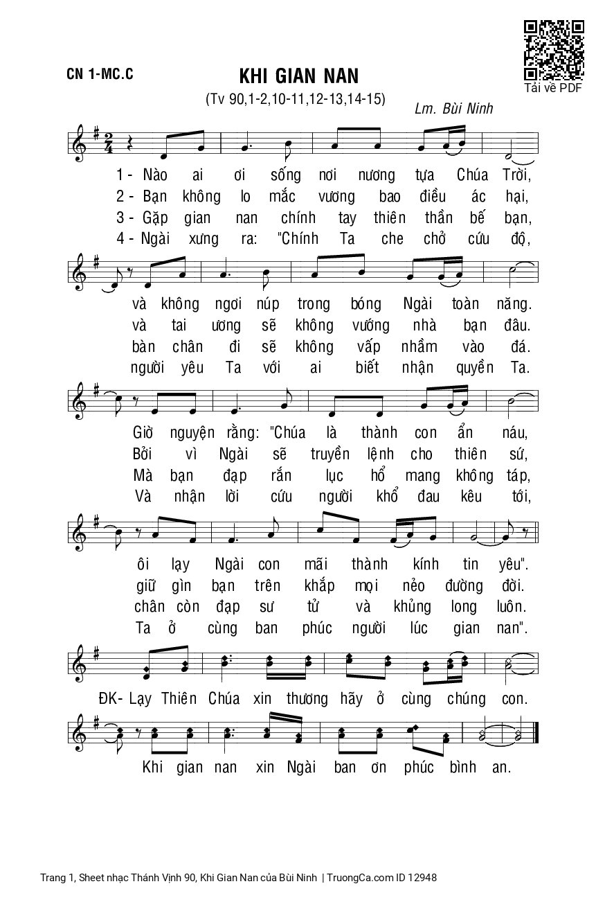 Sheet PDF of Thánh Vịnh 90, Khi Gian Nan