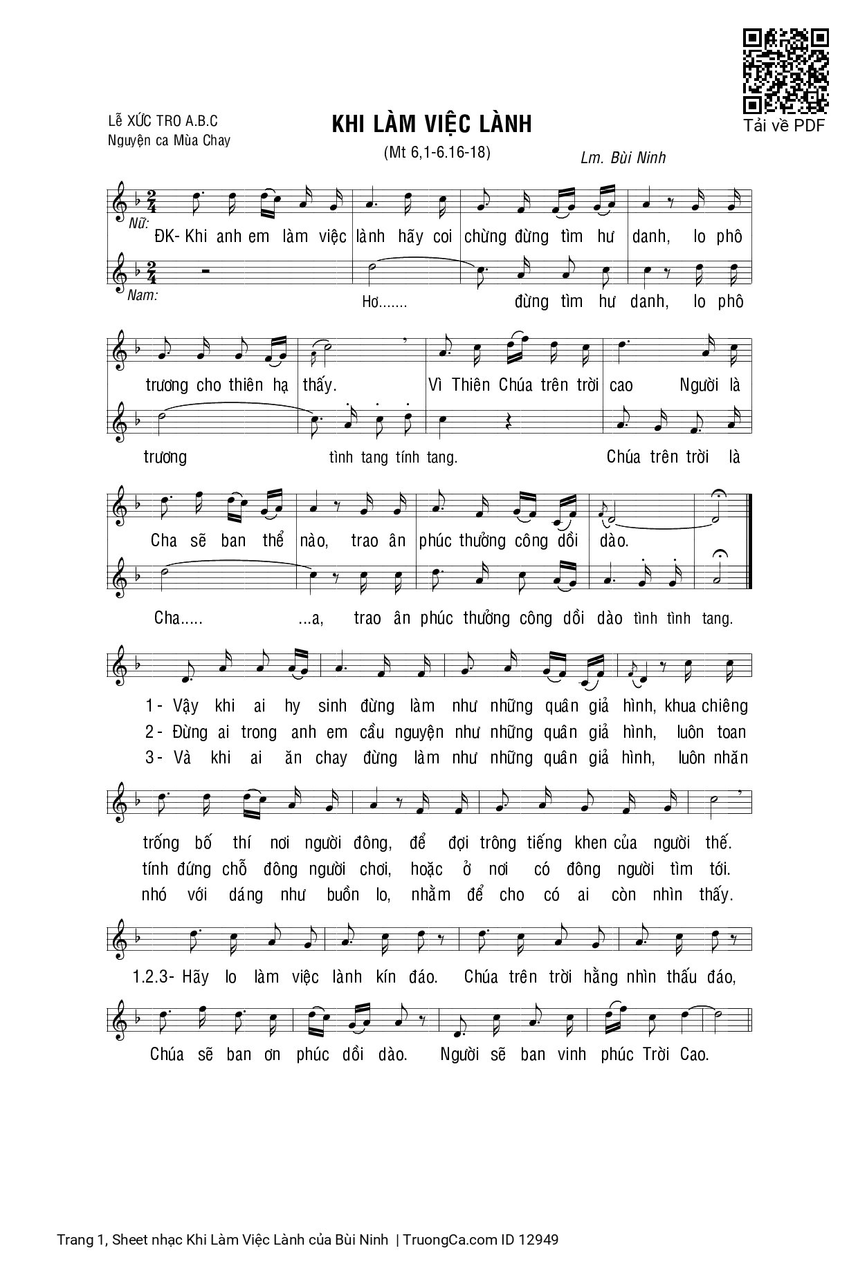 Sheet PDF of Khi Làm Việc Lành