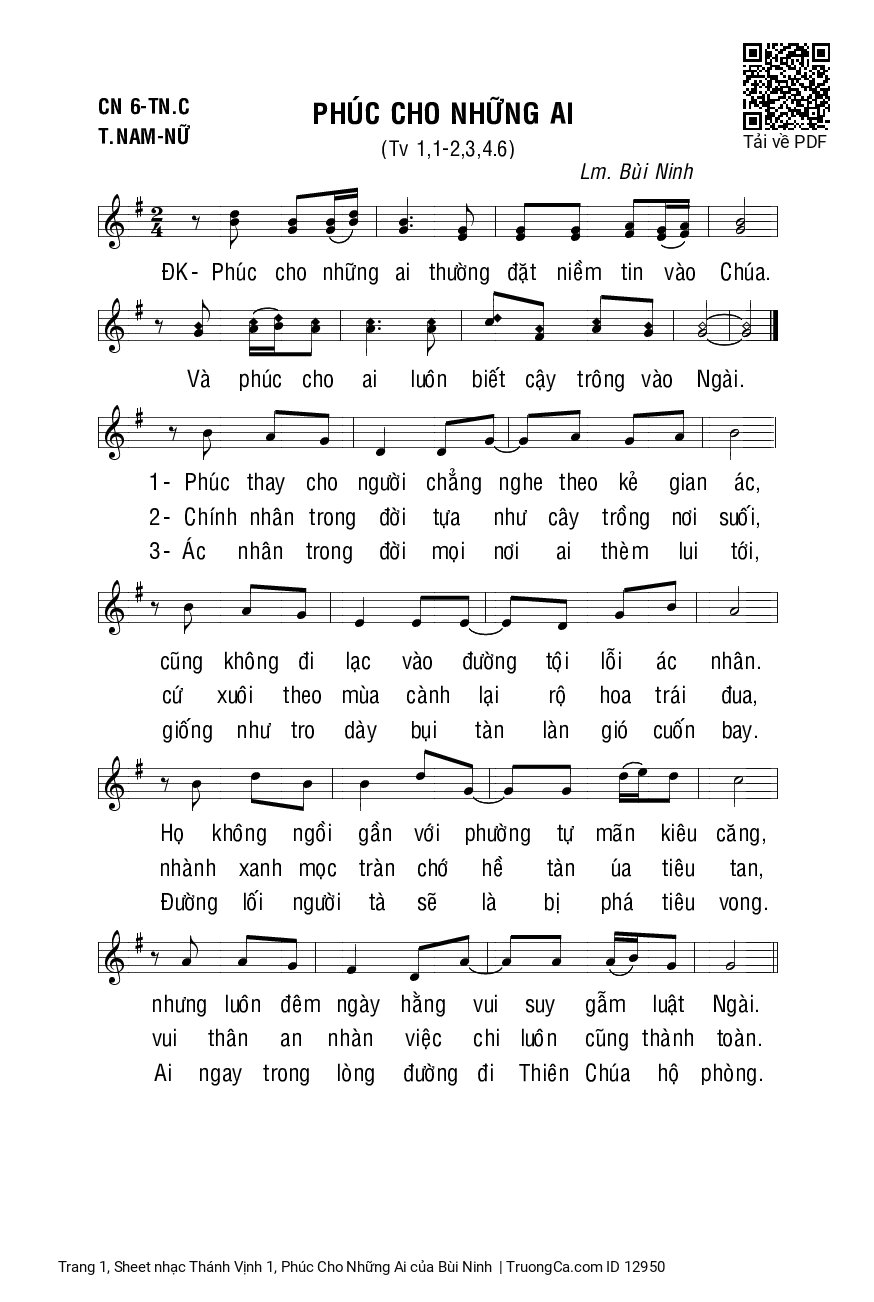 Sheet PDF of Thánh Vịnh 1, Phúc Cho Những Ai