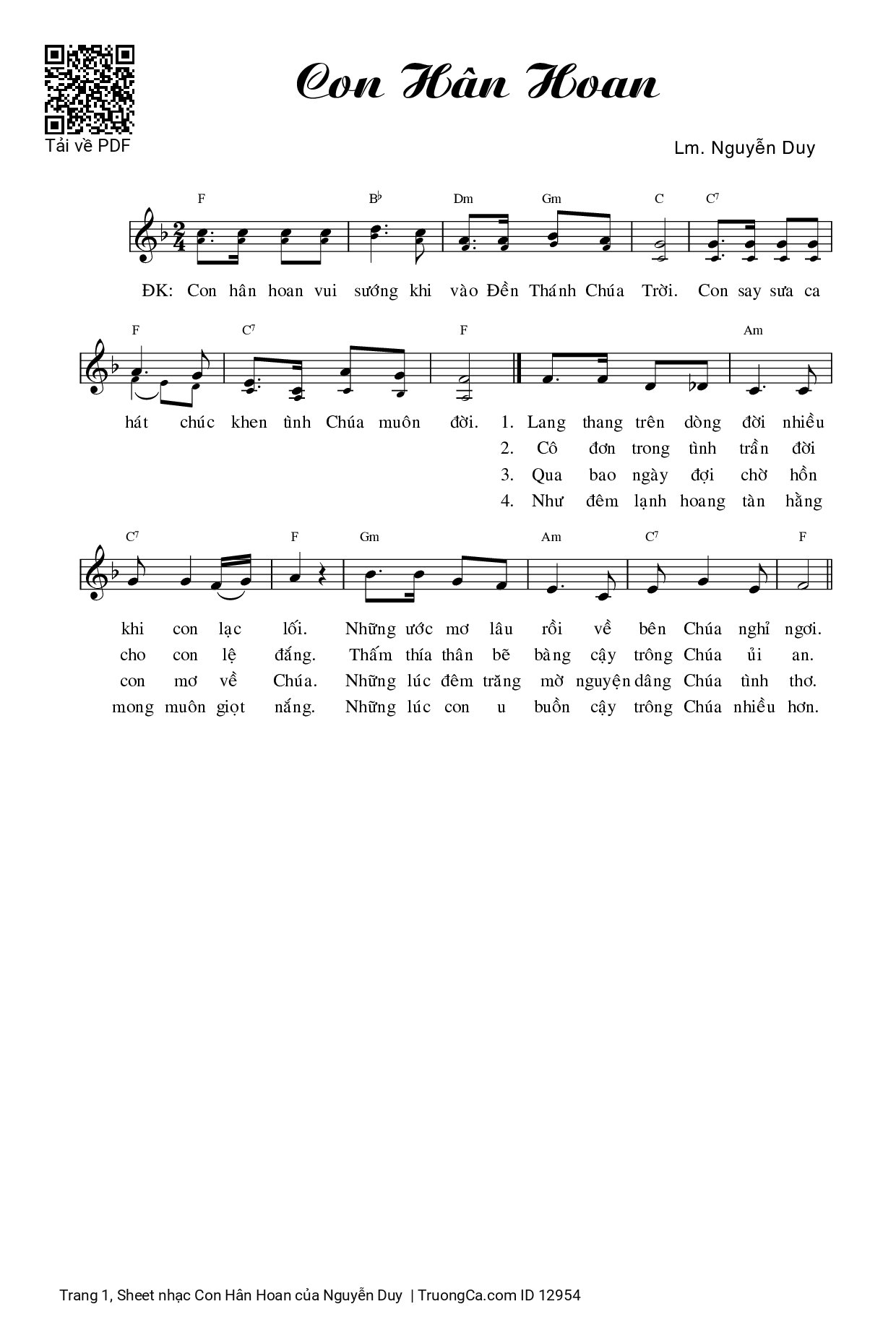 Sheet PDF of Con Hân Hoan - Nguyễn Duy